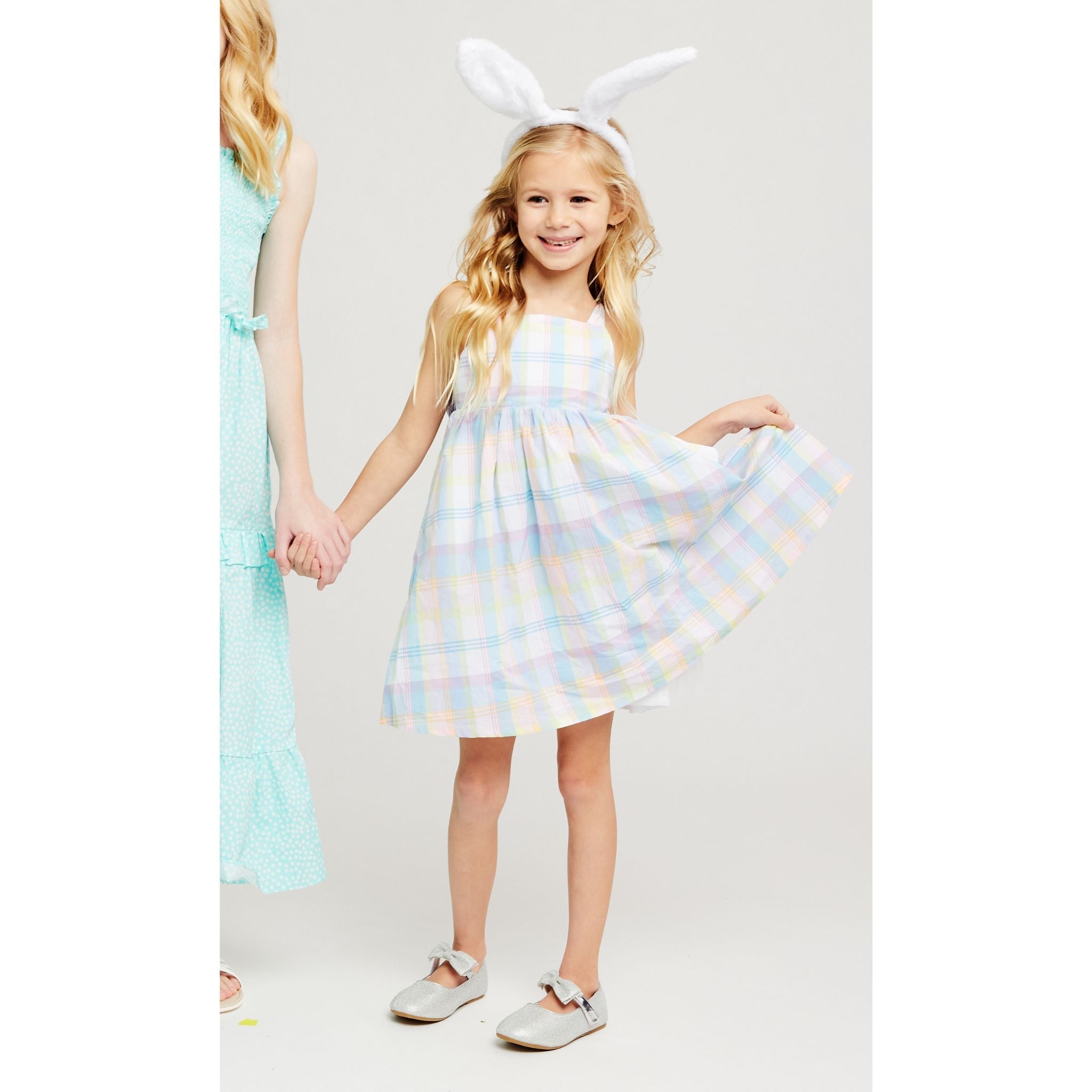 Multi Plaid Babydoll Dress & Headband Set