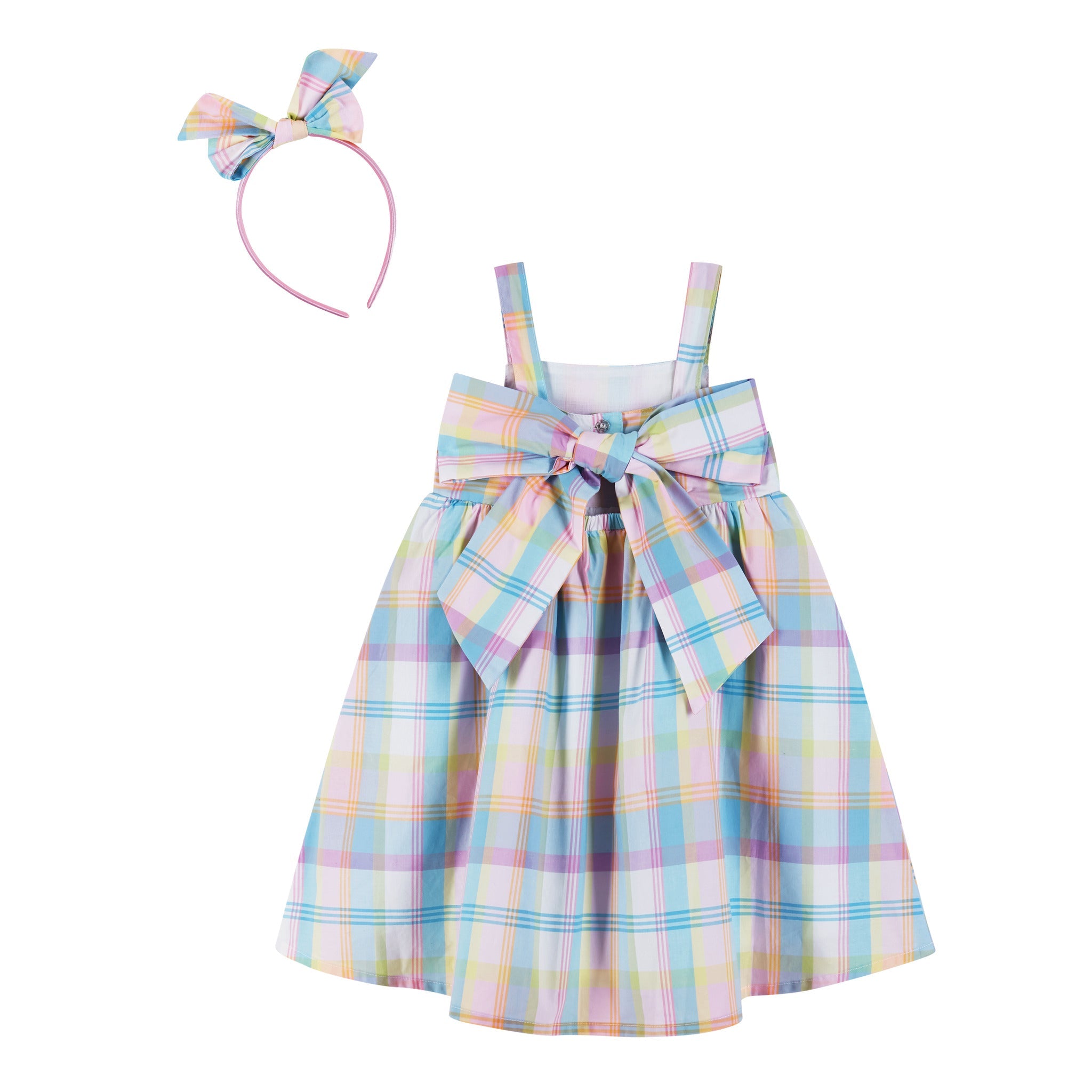 Multi Plaid Babydoll Dress & Headband Set