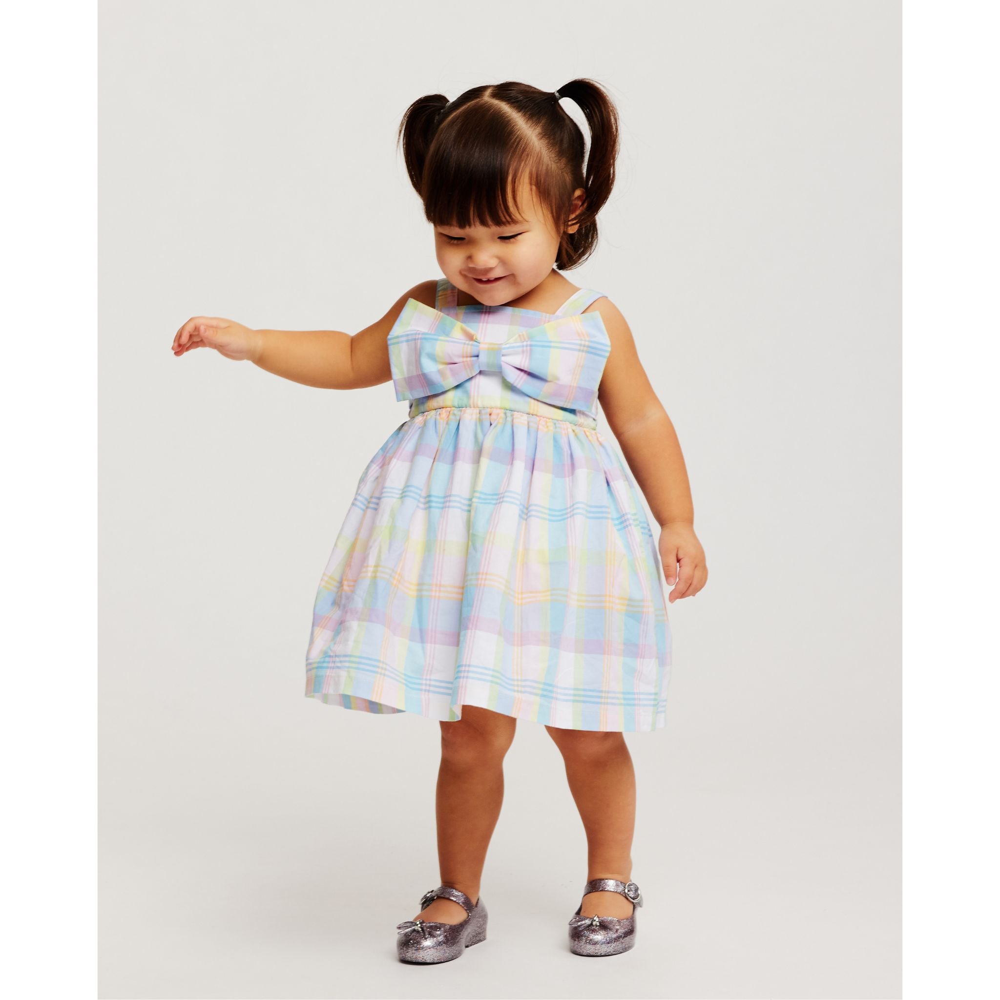 Infant Multi Plaid Dress & Bow Set