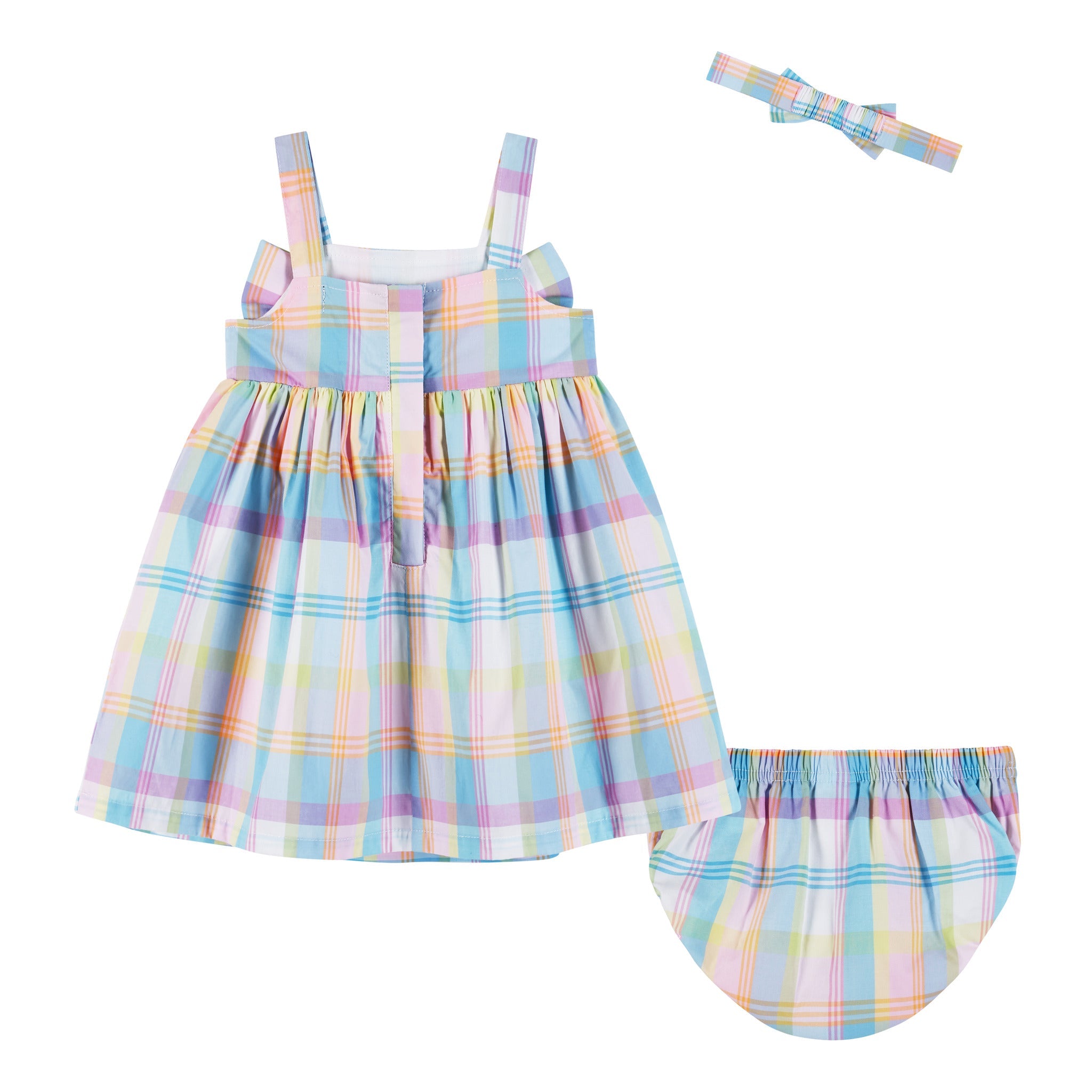 Infant Multi Plaid Dress & Bow Set