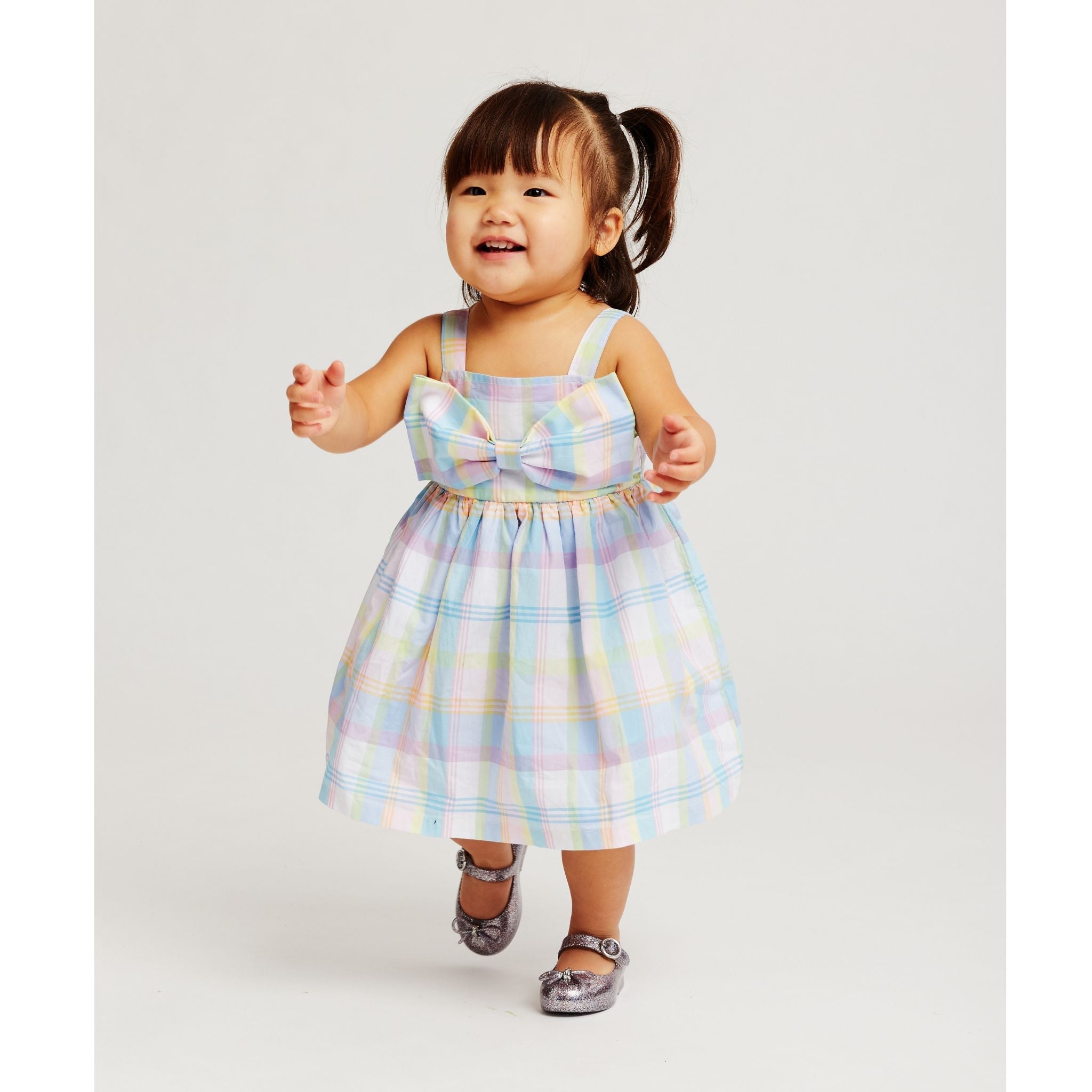 Infant Multi Plaid Dress & Bow Set