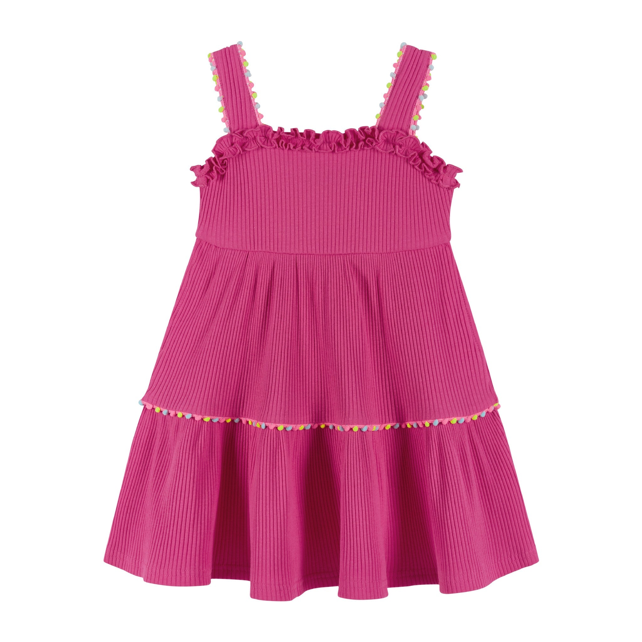 Fuchsia Rib Knit Dress W/ruffle Details