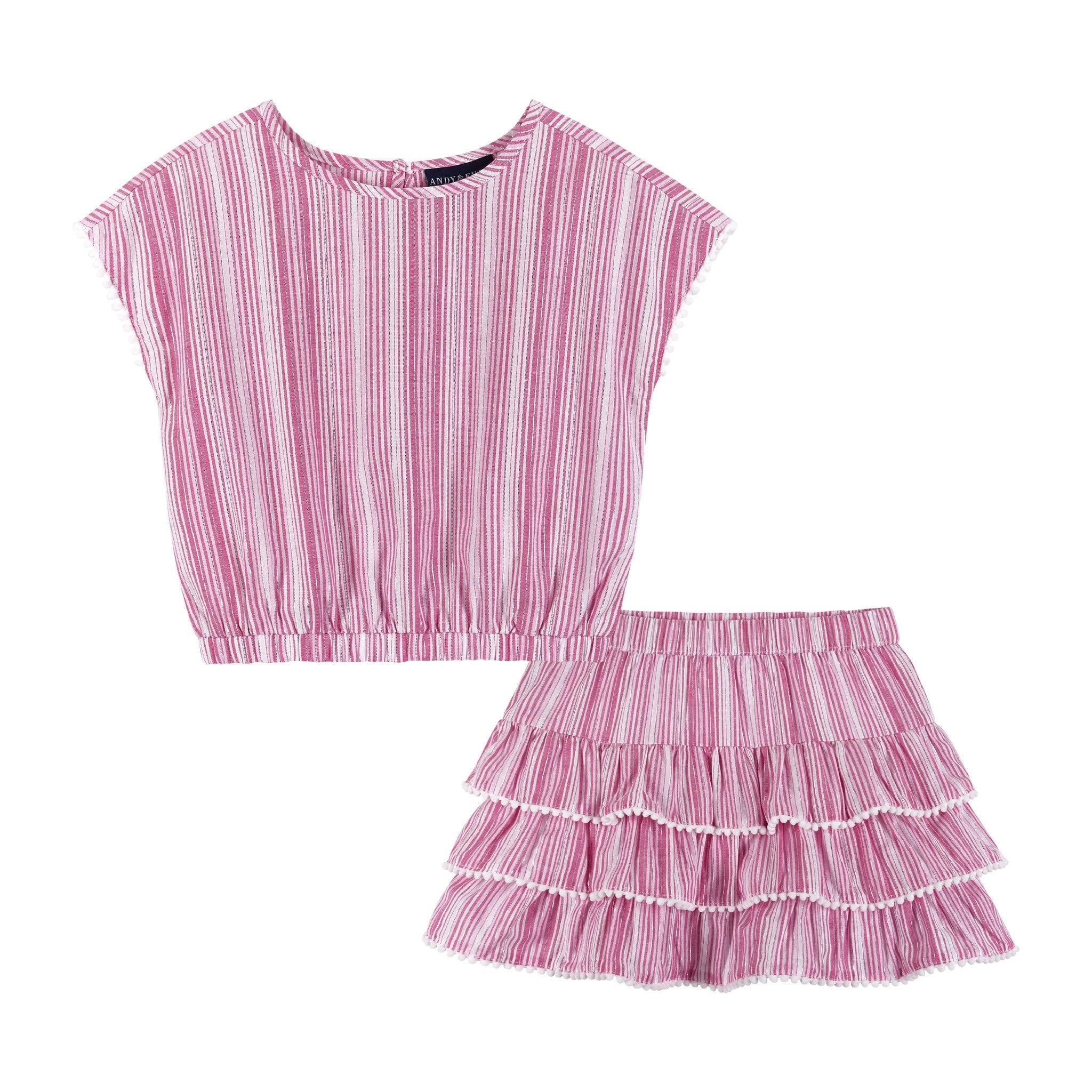 Pink Stripe Top & Tiered Ruffle Skirt Set