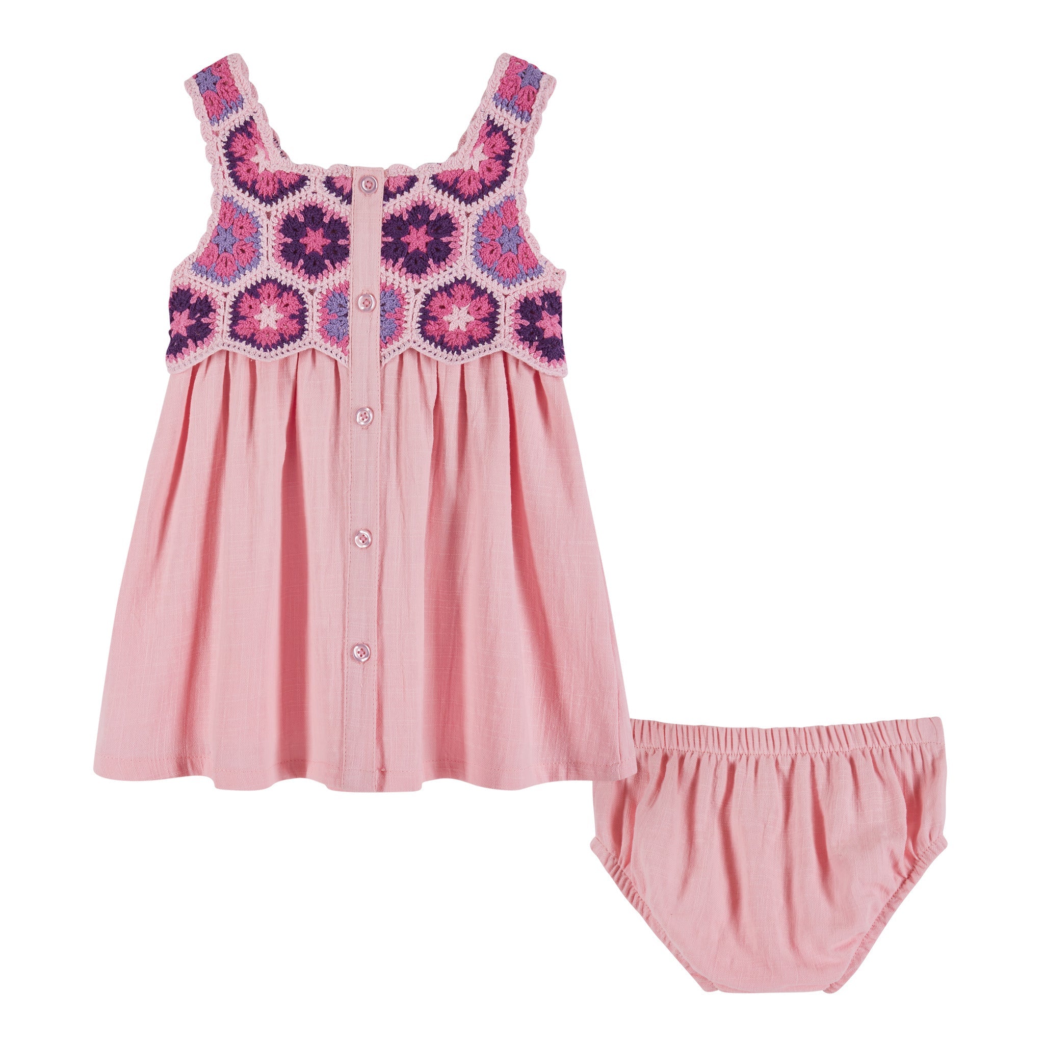 Infant Pink Crochet Dress Set