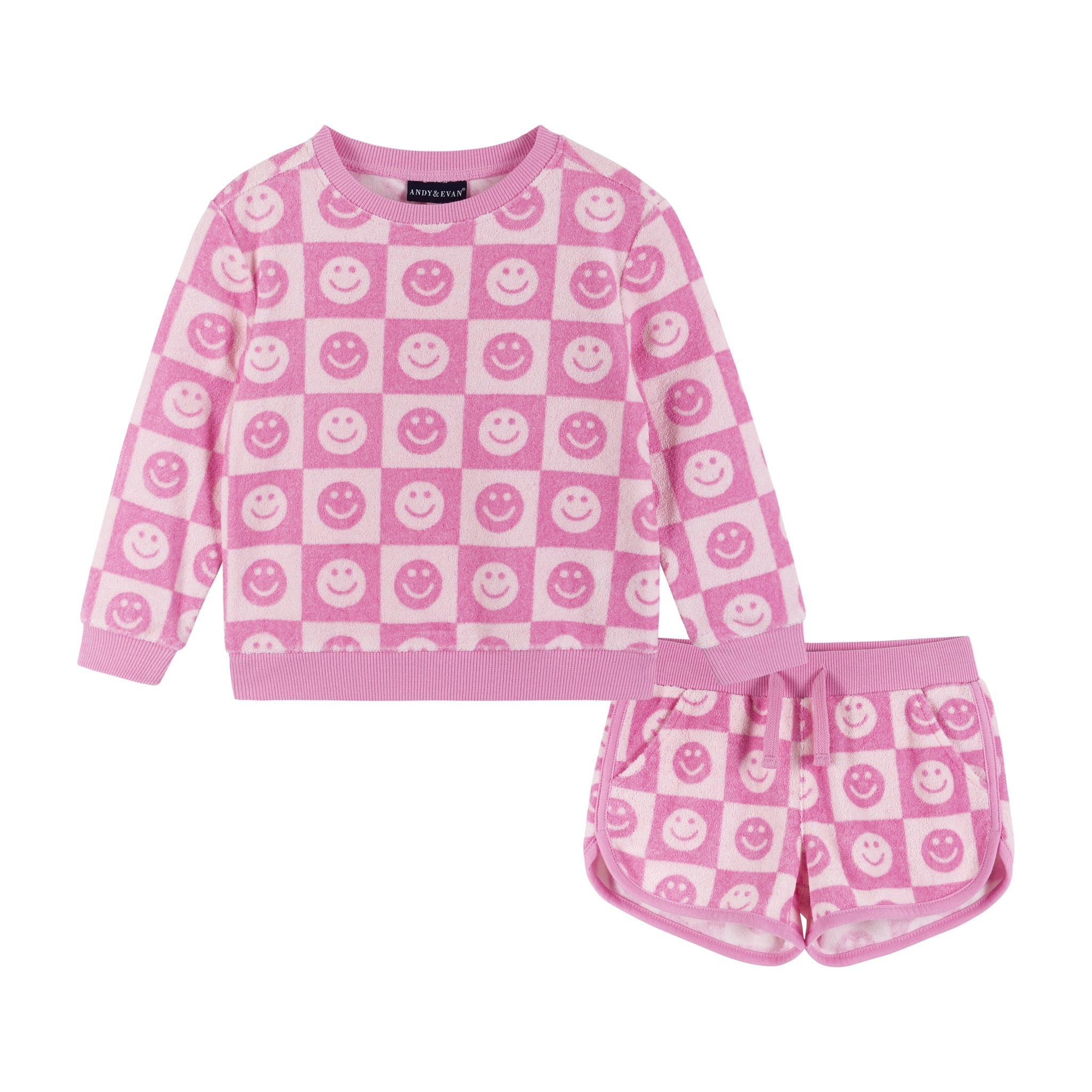 Pink Smiley Terry Sweatshirt & Shorts Set