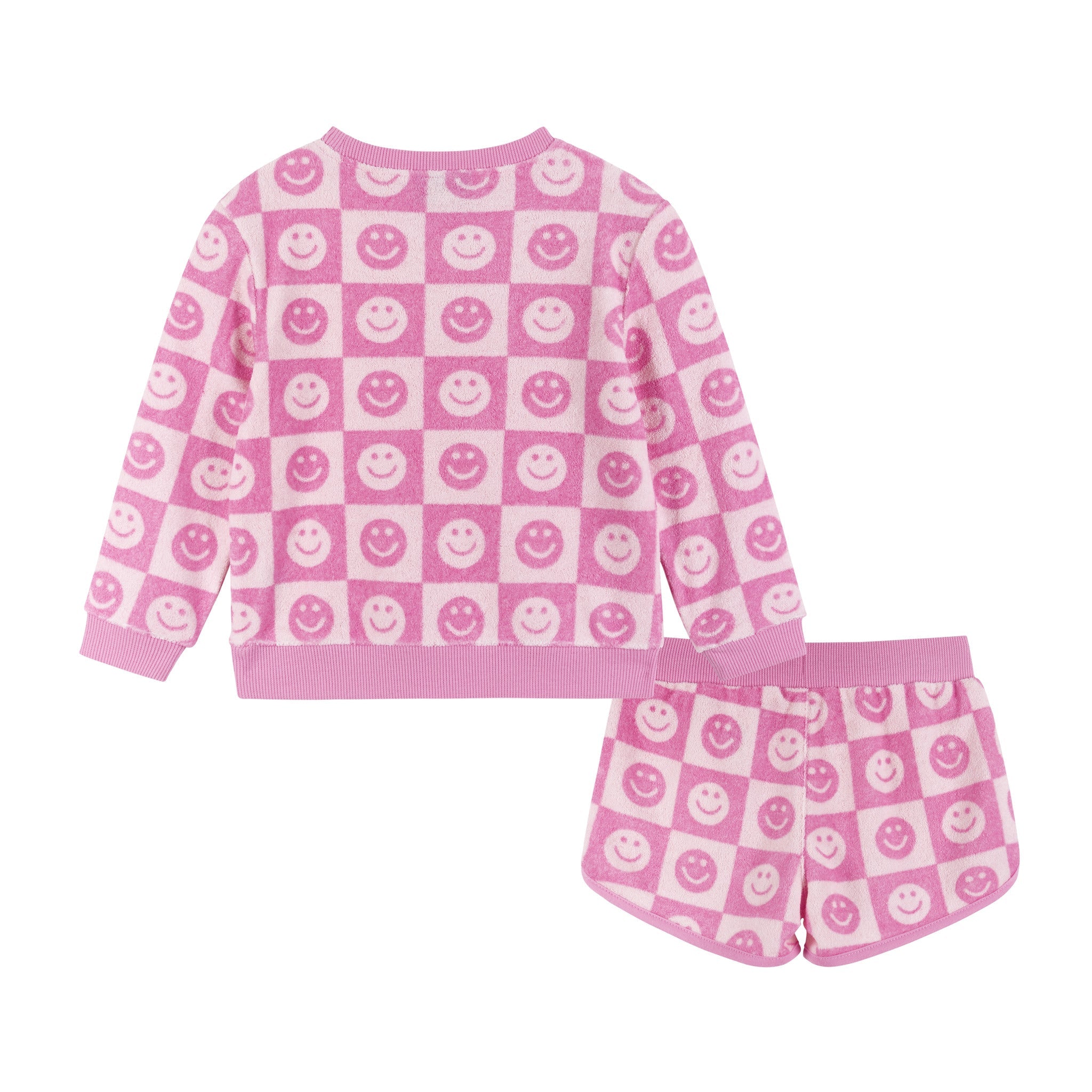 Pink Smiley Terry Sweatshirt & Shorts Set