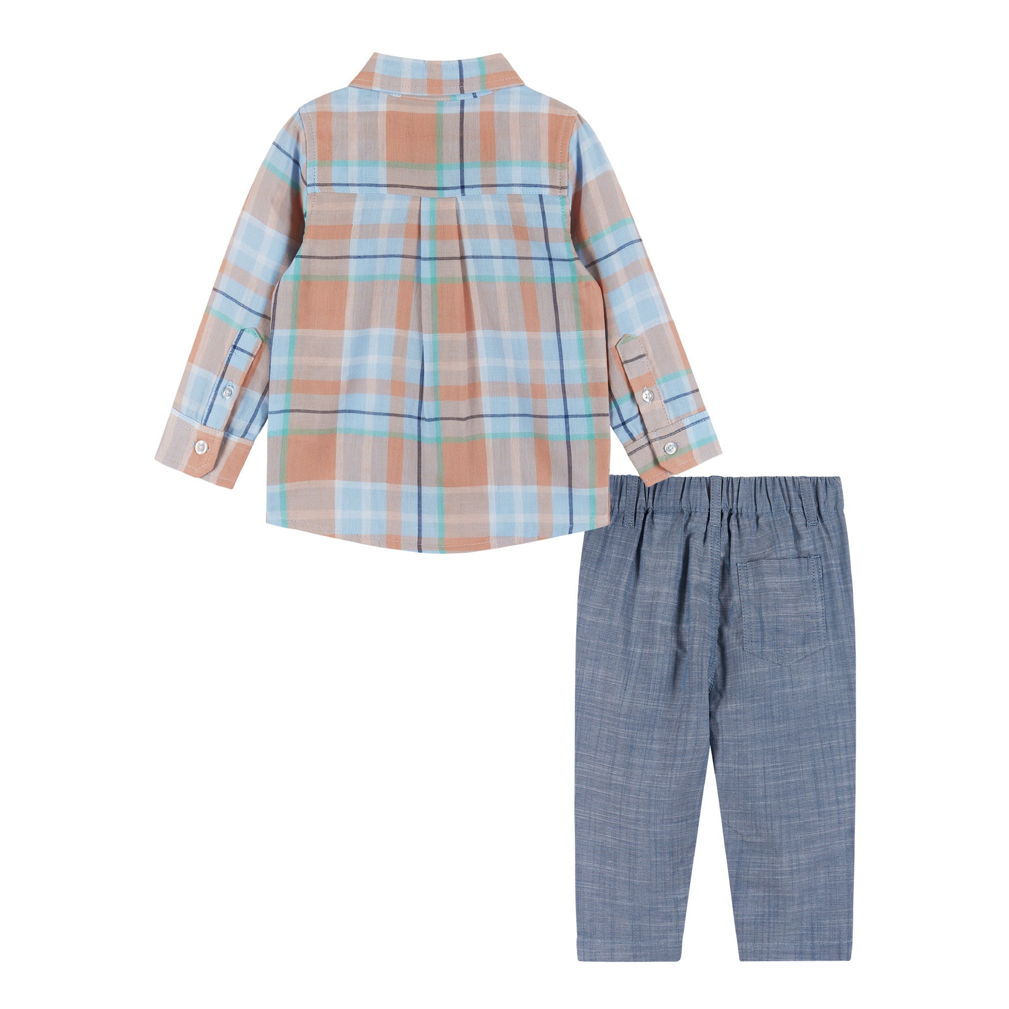 Infant Plaid Buttondown & Pants Set | Orange & Blue