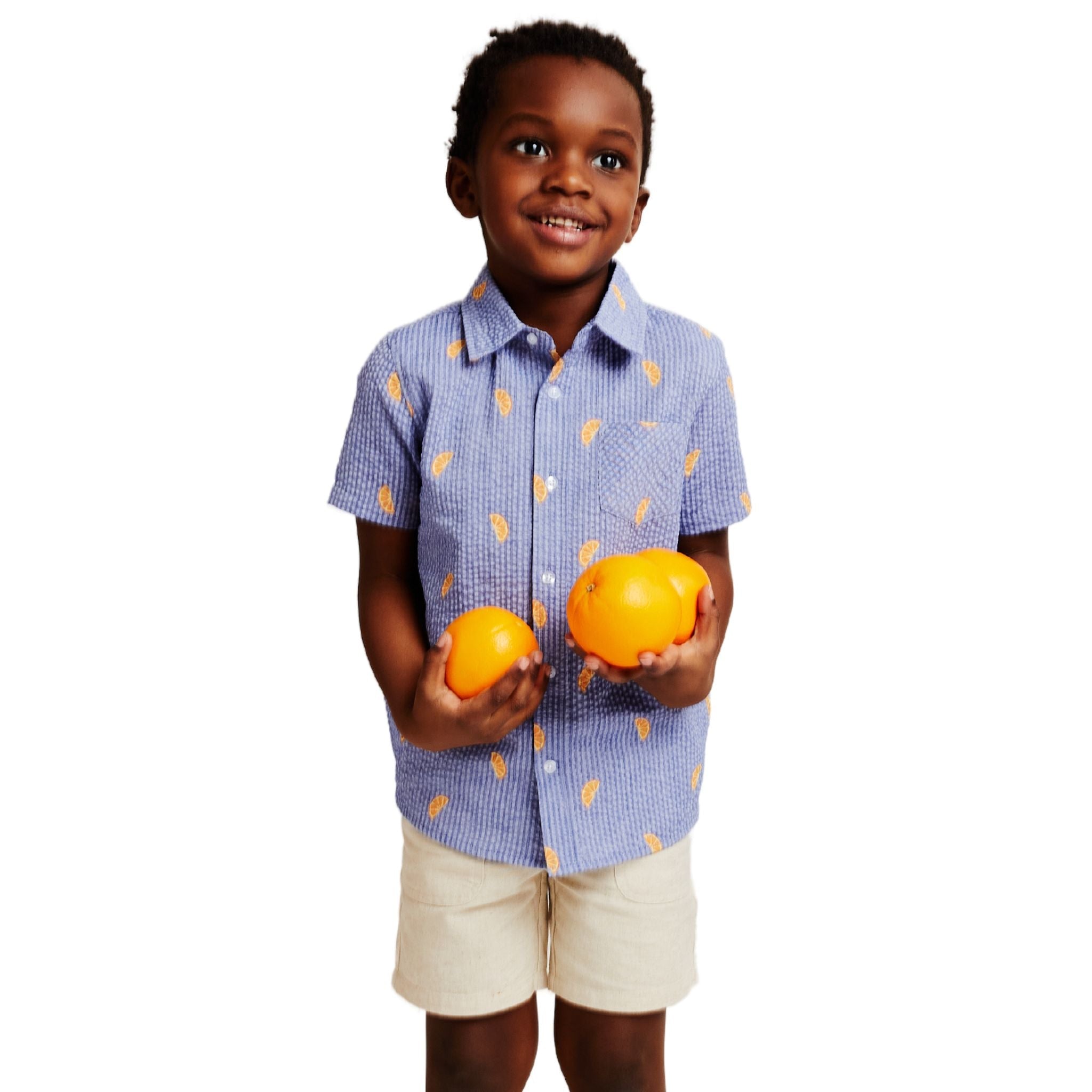 Kids Seersucker Short Sleeve Buttondown Shirt | Orange Slices