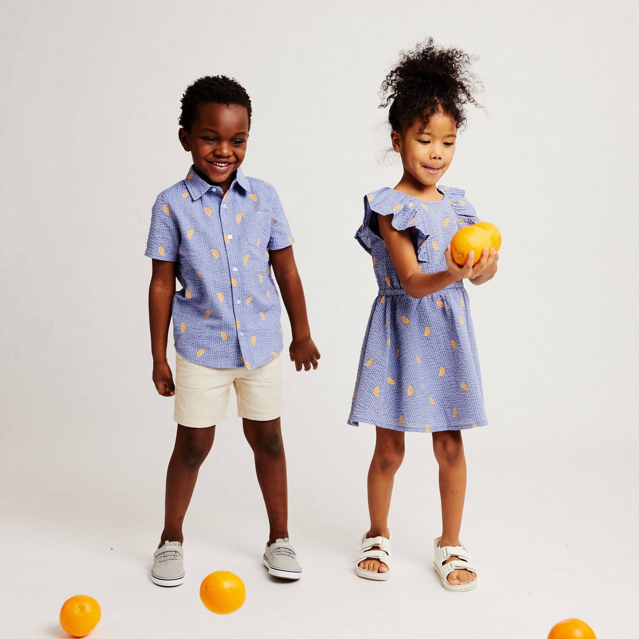 Seersucker Buttondown & Shorts Set | Orange Slices