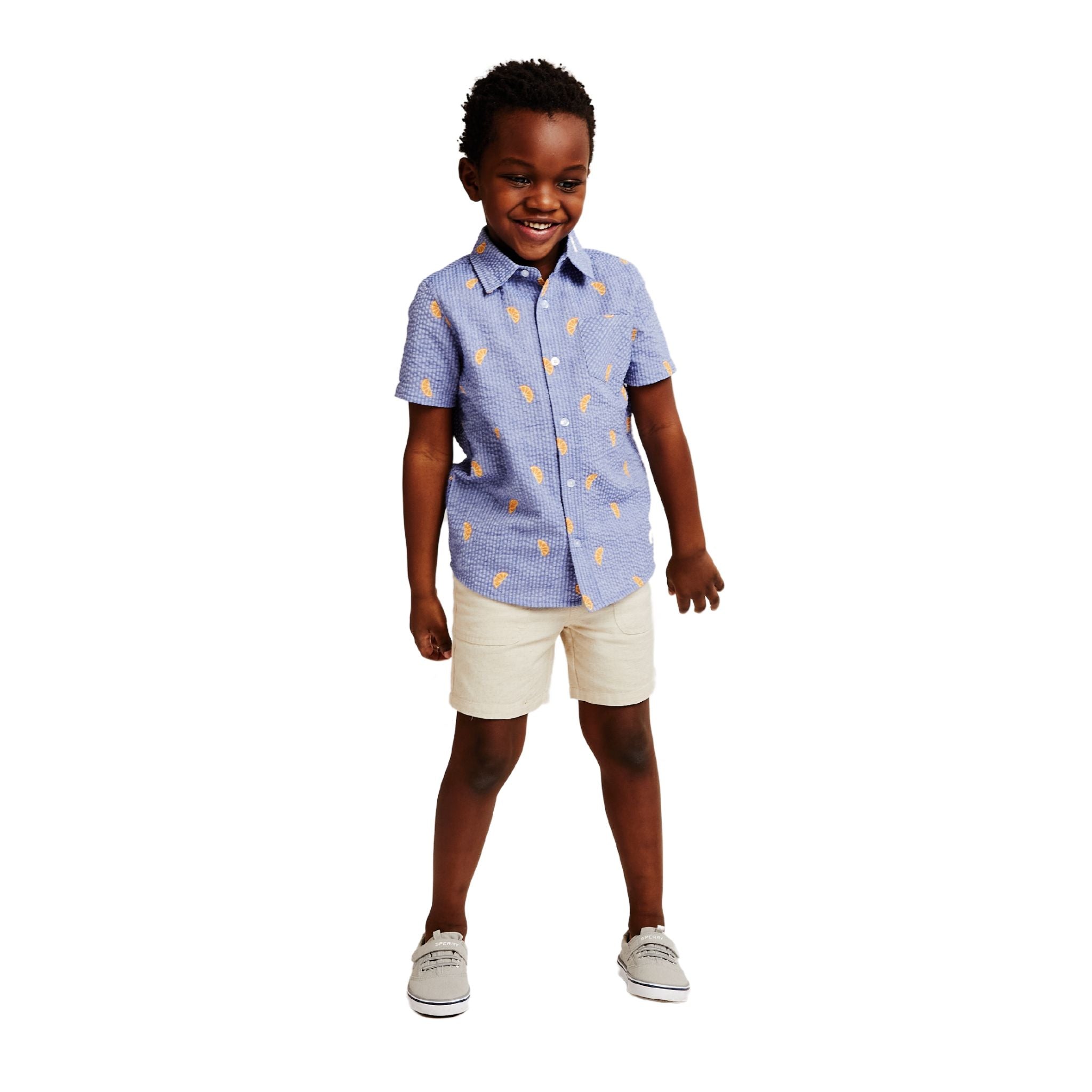 Kids Seersucker Short Sleeve Buttondown Shirt | Orange Slices