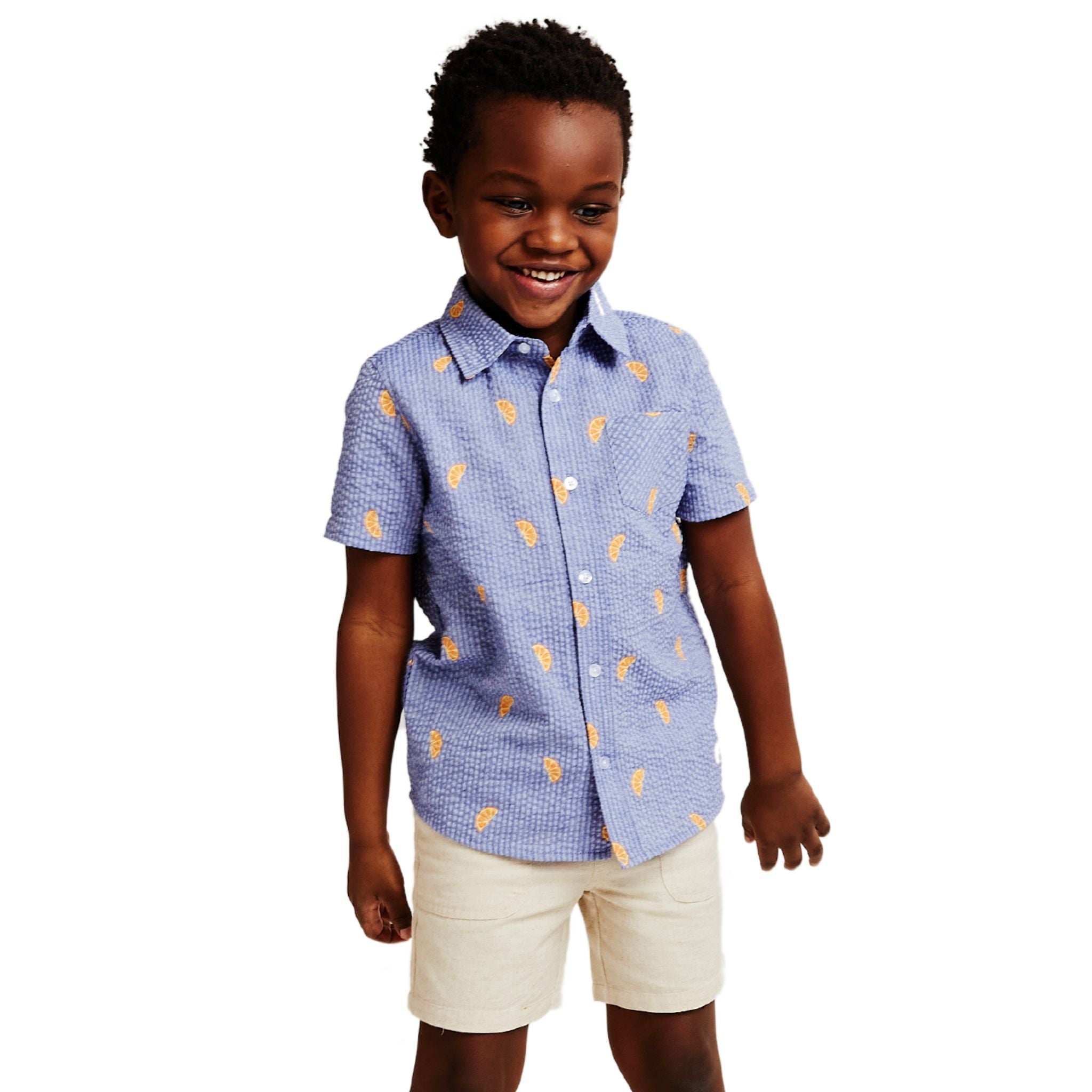 Kids Seersucker Short Sleeve Buttondown Shirt | Orange Slices