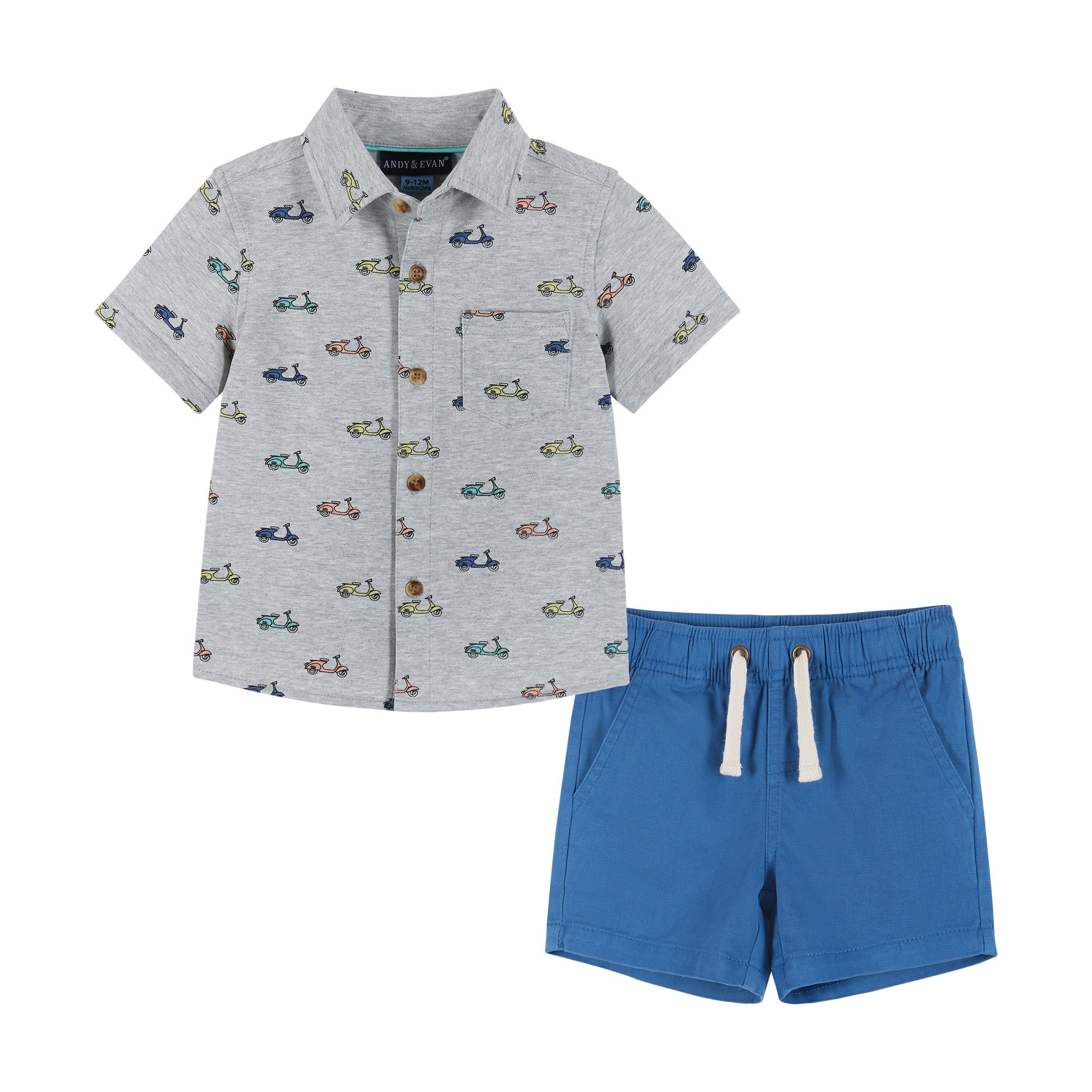 Infant Short Sleeve Knit Buttondown And Shorts Set | Scooters