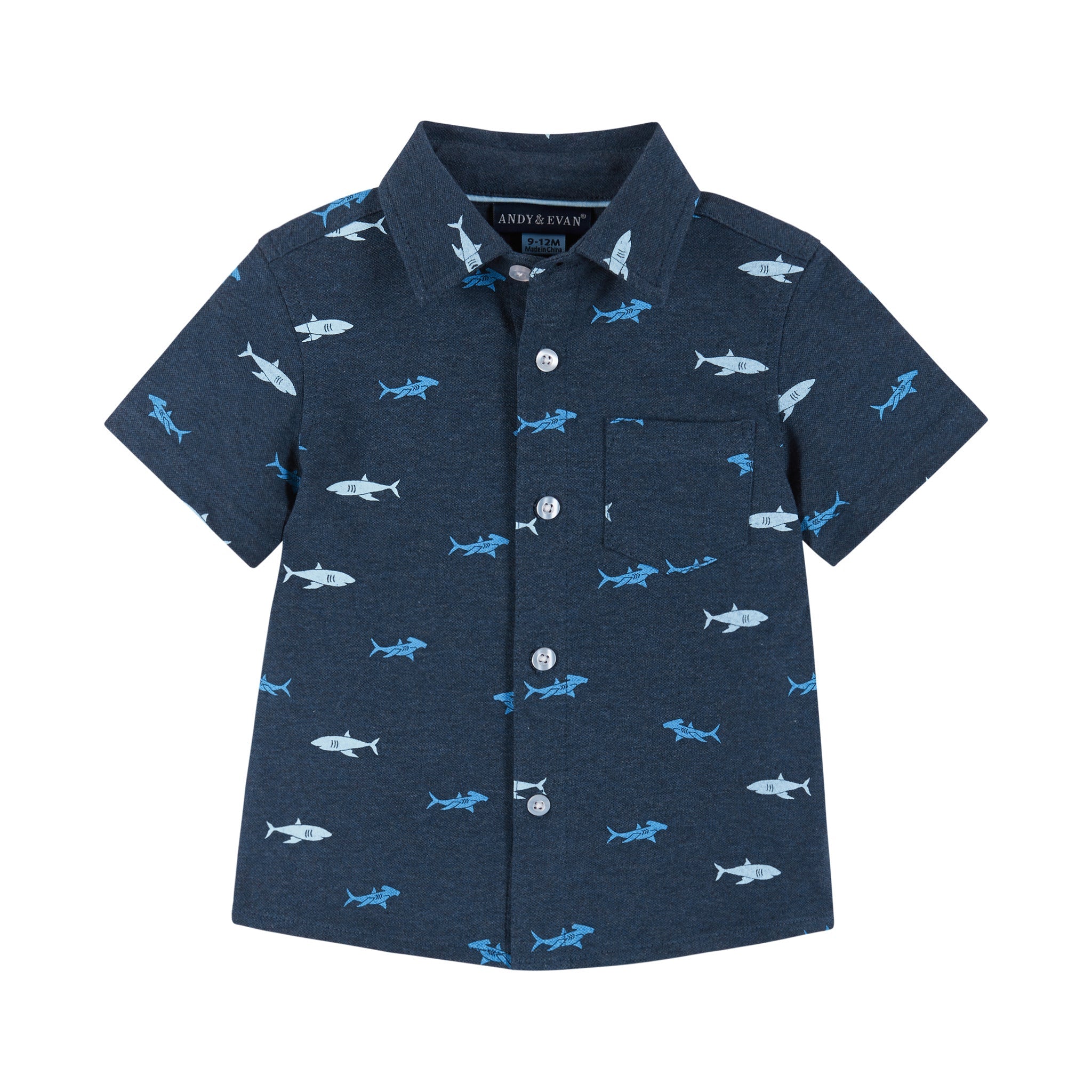 Infant Short Sleeve Knit Buttondown And Shorts Set | Sharks