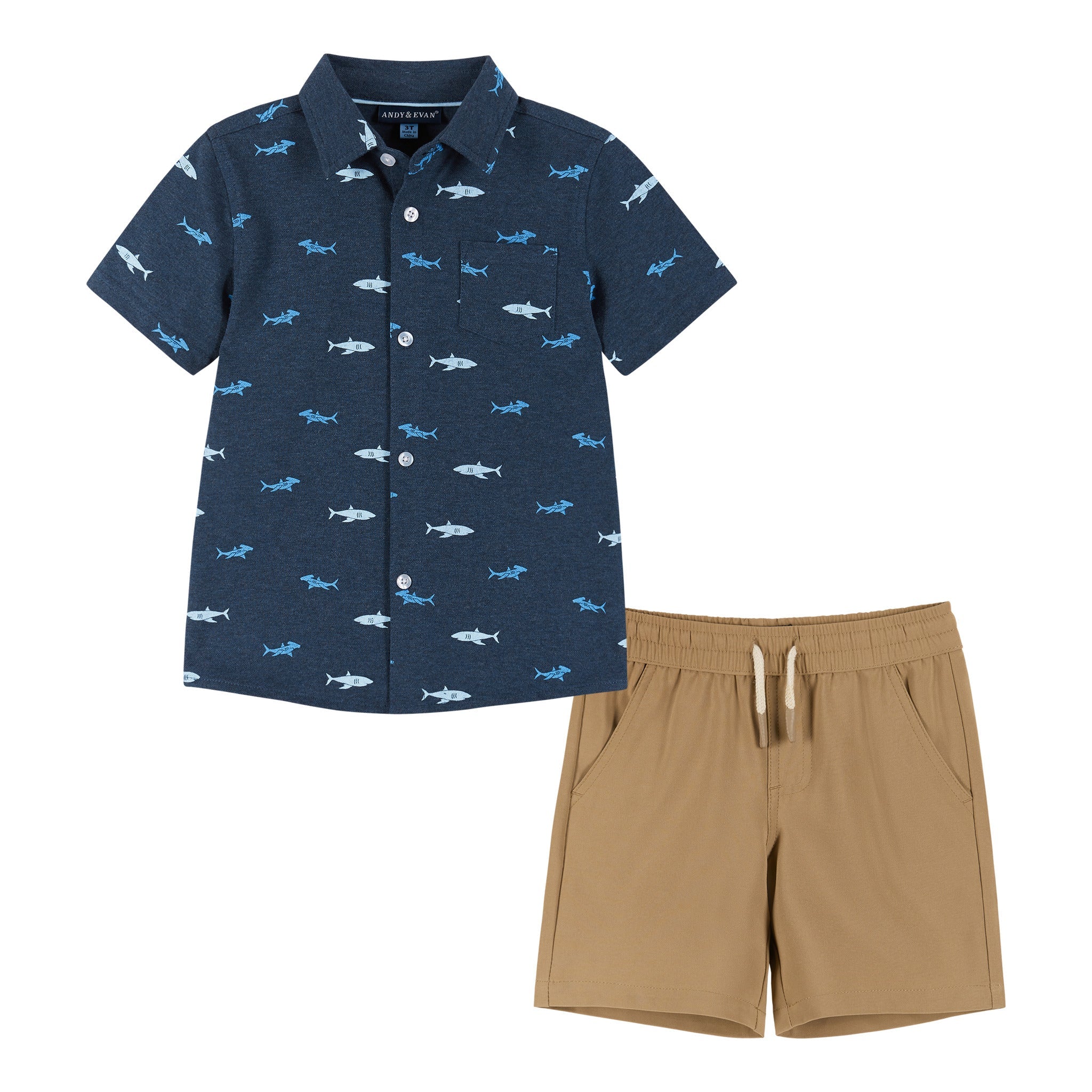 Short Sleeve Knit Buttondown And Shorts Set | Sharks