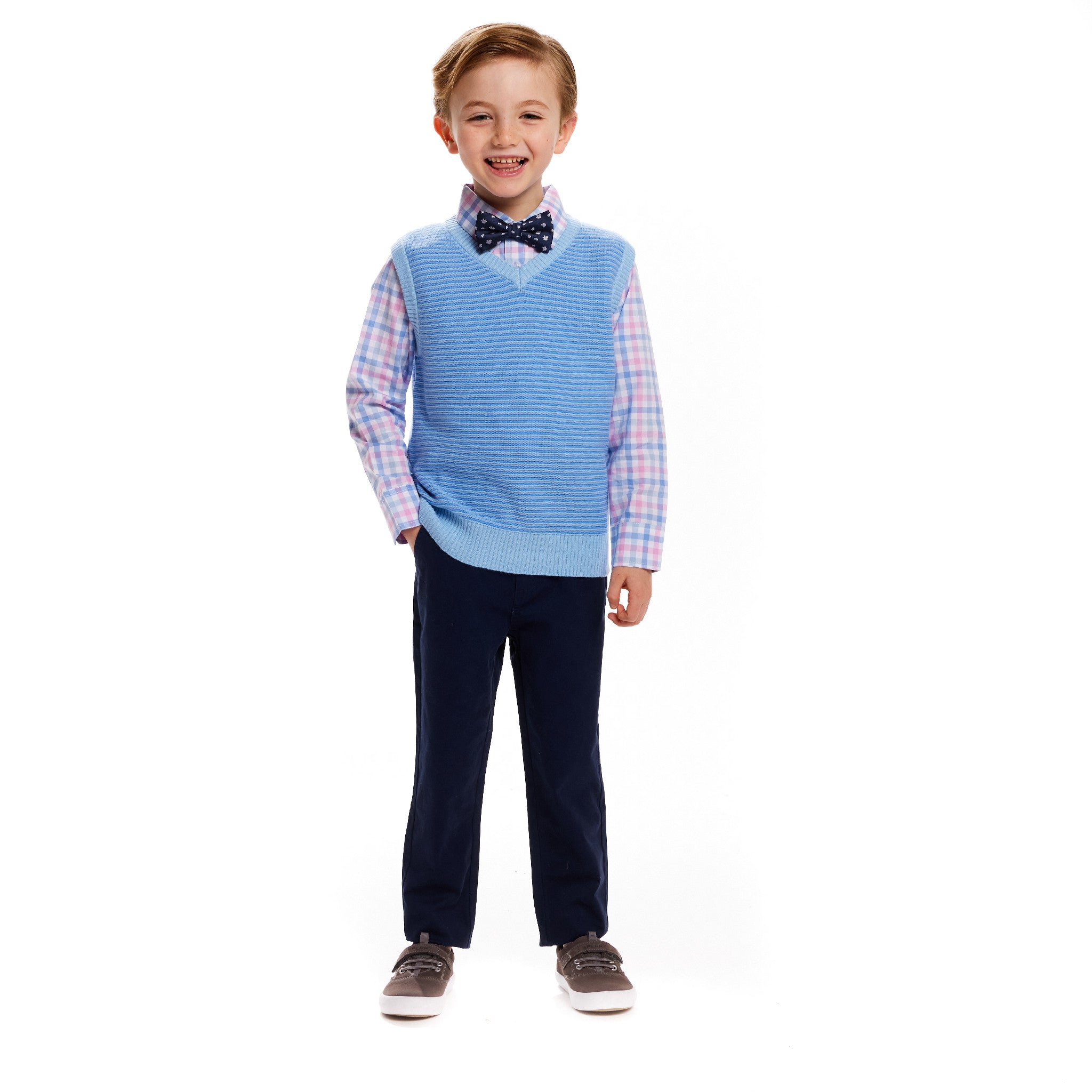 4-piece Sweater Vest Set | White & Blue