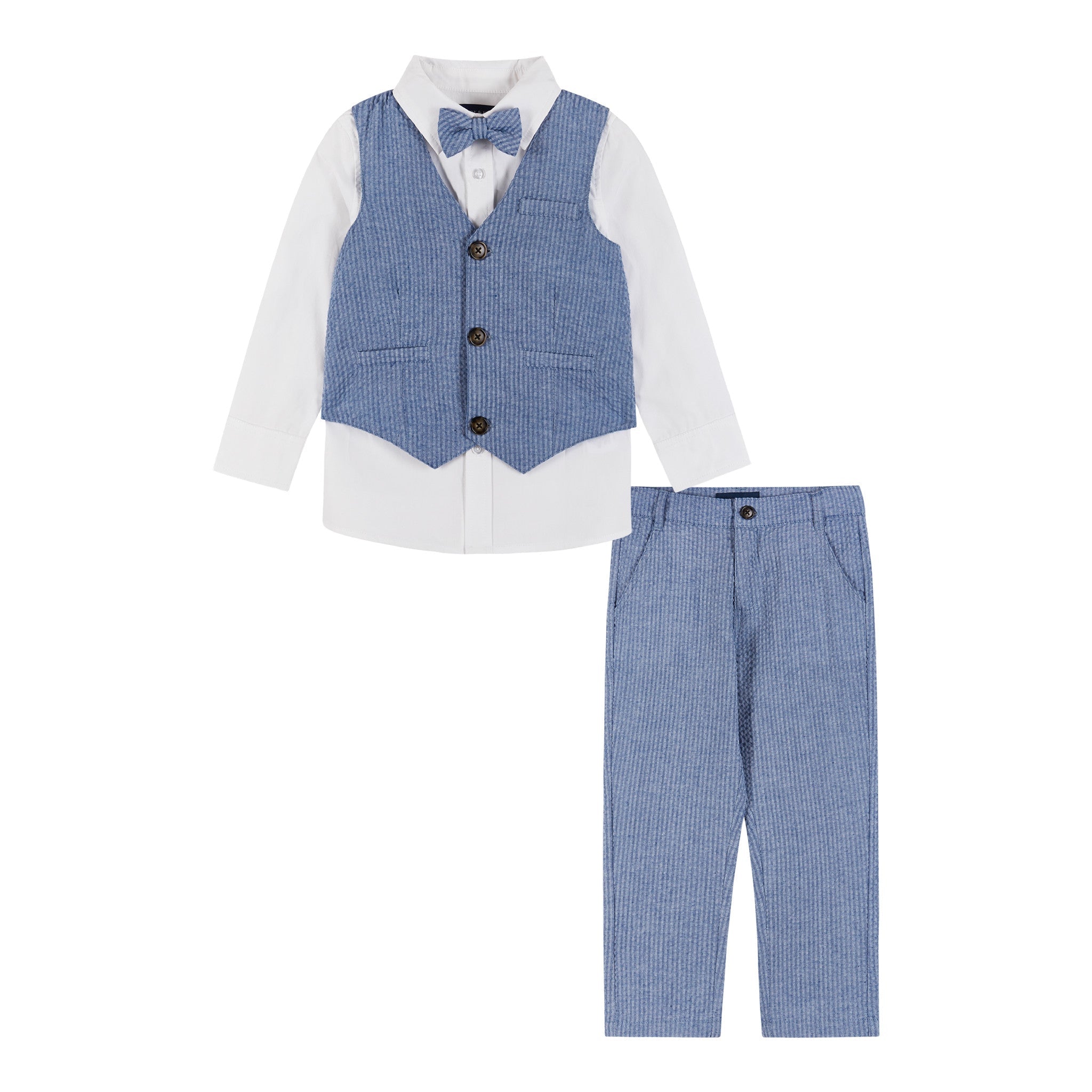 4-piece Buttondown & Vest Set | Blue Seersucker