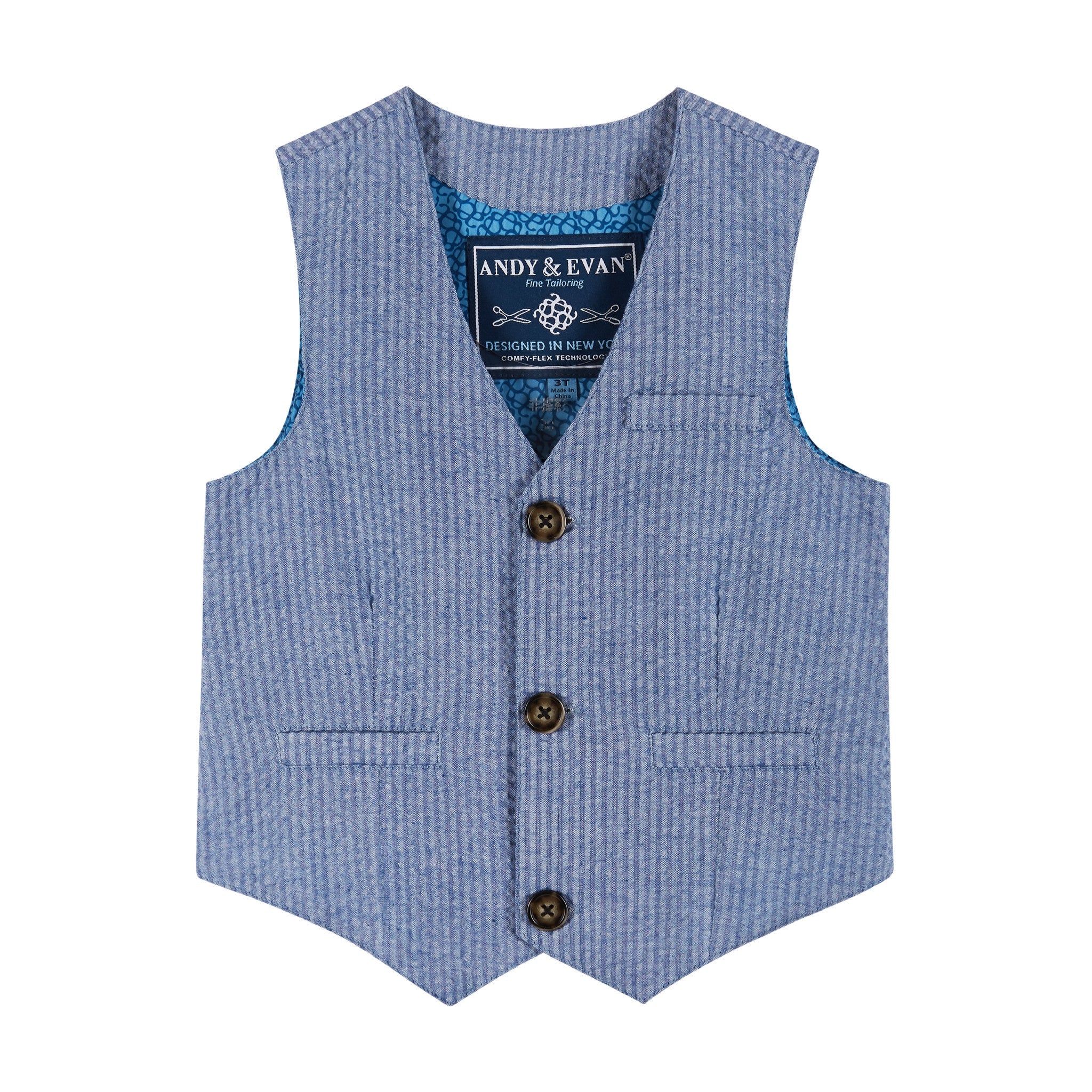 4-piece Buttondown & Vest Set | Blue Seersucker