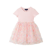 Kids (2-6x) Rib Knit Dress With 3d Floral Tulle Skirt | Light Pink