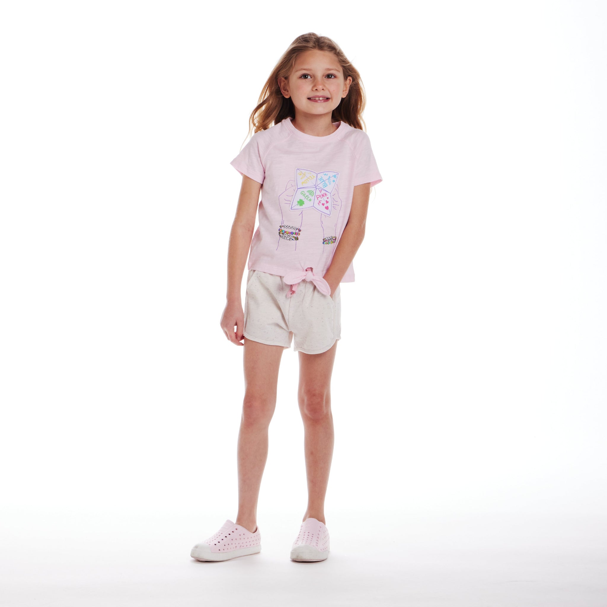 Kids (5-6x) Pink Raglan Sleeve Knot Detail Tee | Fortune Teller Graphic
