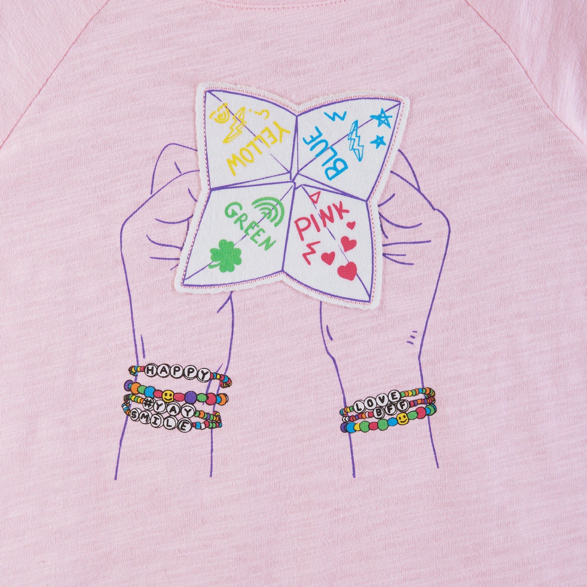 Kids (5-6x) Pink Raglan Sleeve Knot Detail Tee | Fortune Teller Graphic