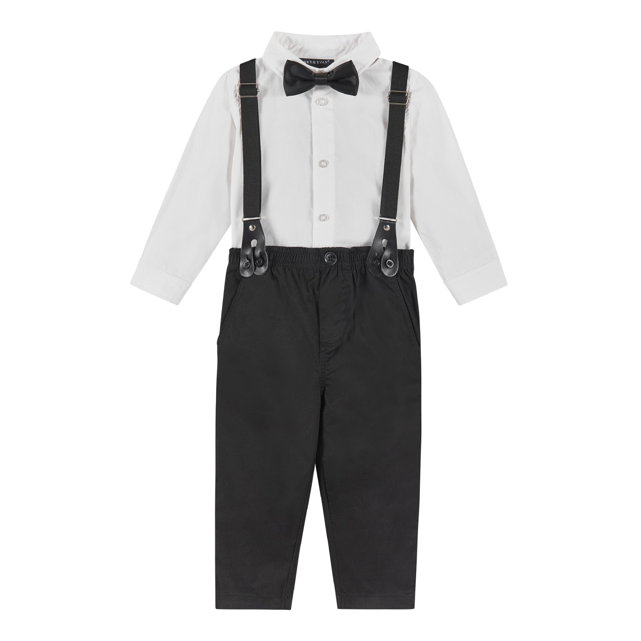 Infant Suspenders Bowtie Set | White