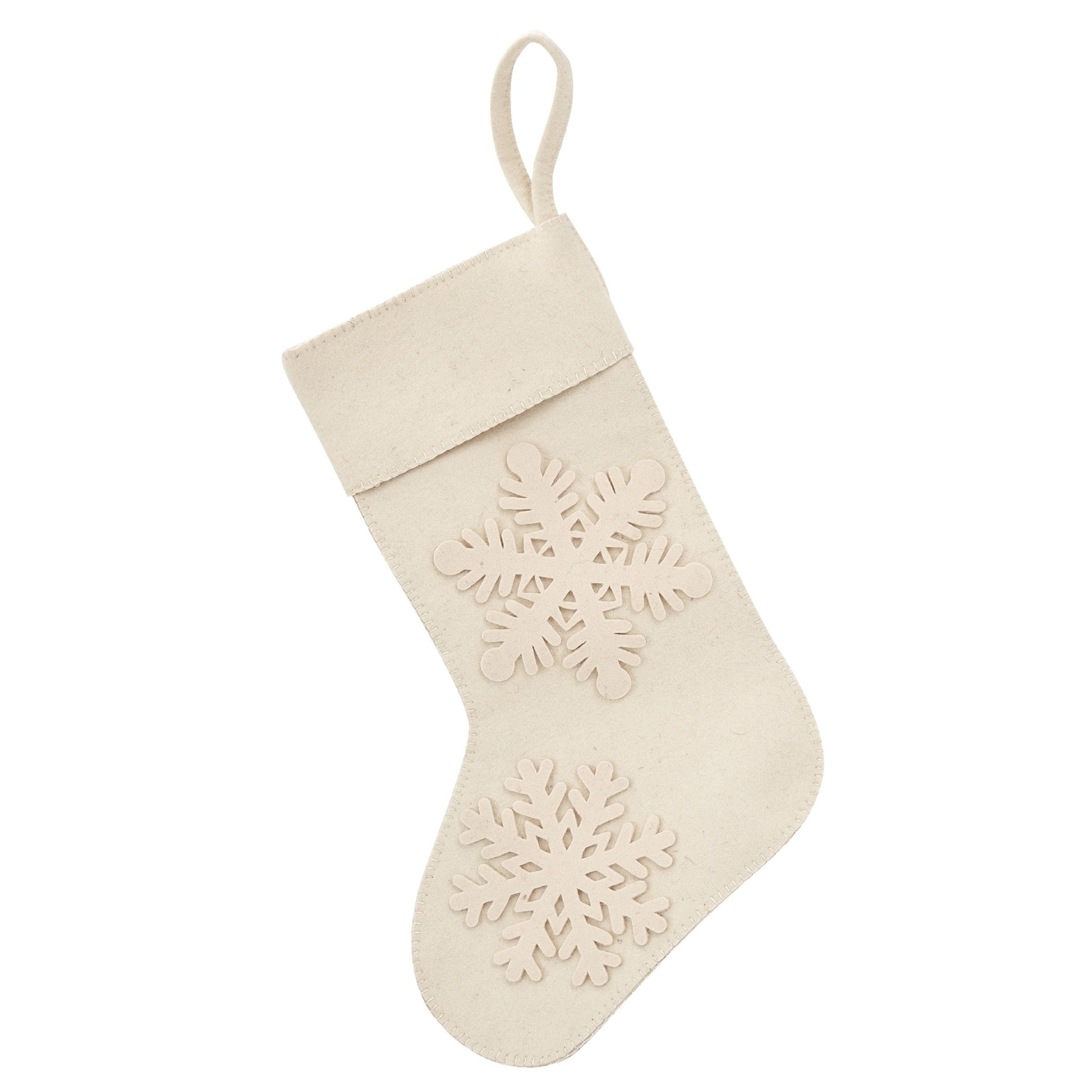 Cream Tacked Snowflake Christmas Stocking In Wool