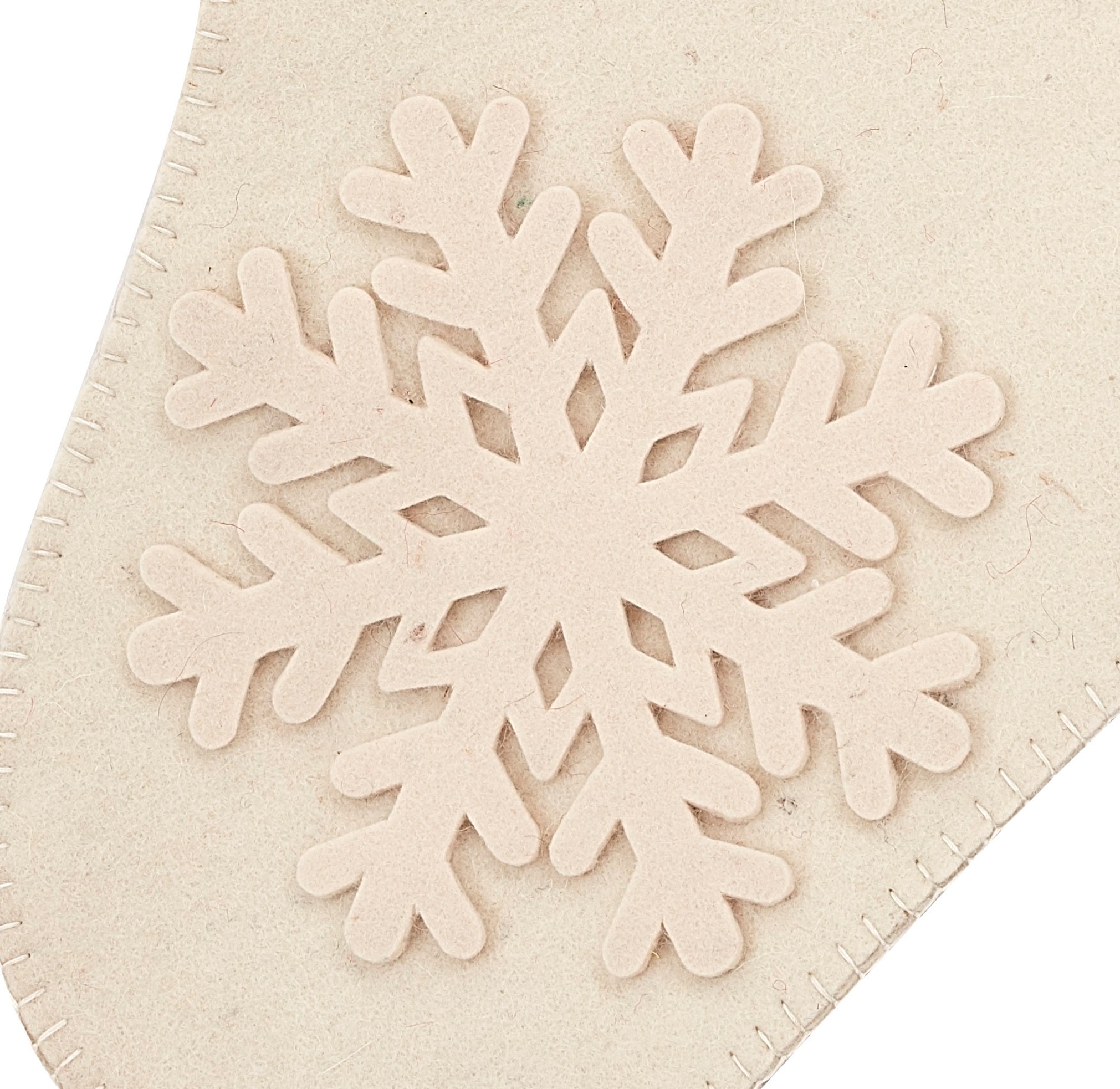 Cream Tacked Snowflake Christmas Stocking In Wool