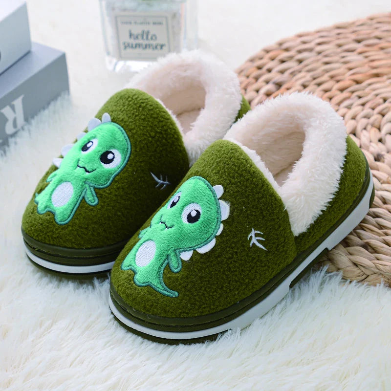 Padded Green Non-slip Slippers With Dinosaur