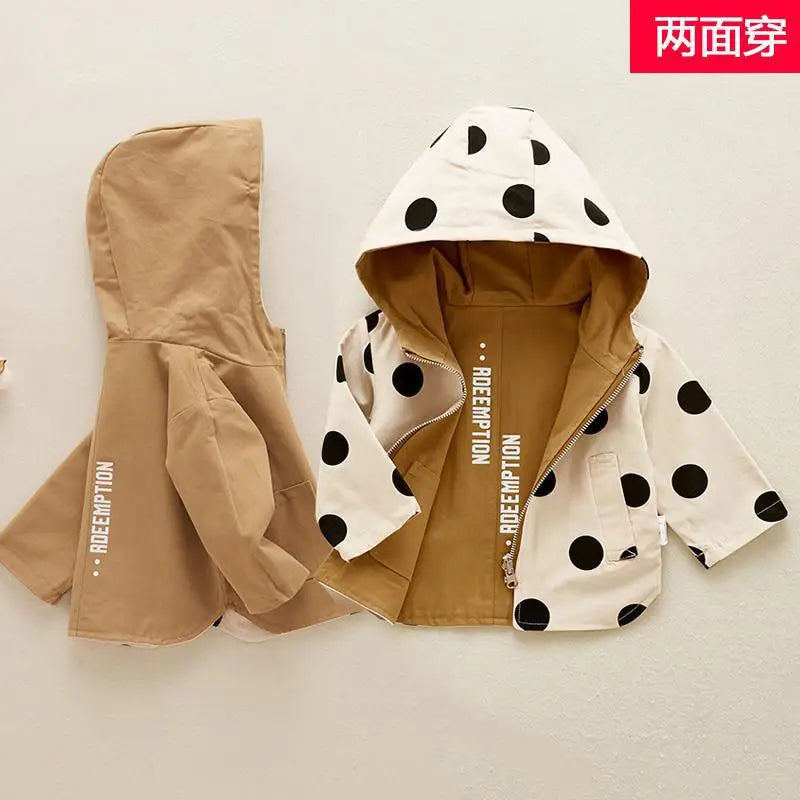 Double Sided Trench Coat With Hoodie For Children Multivariant