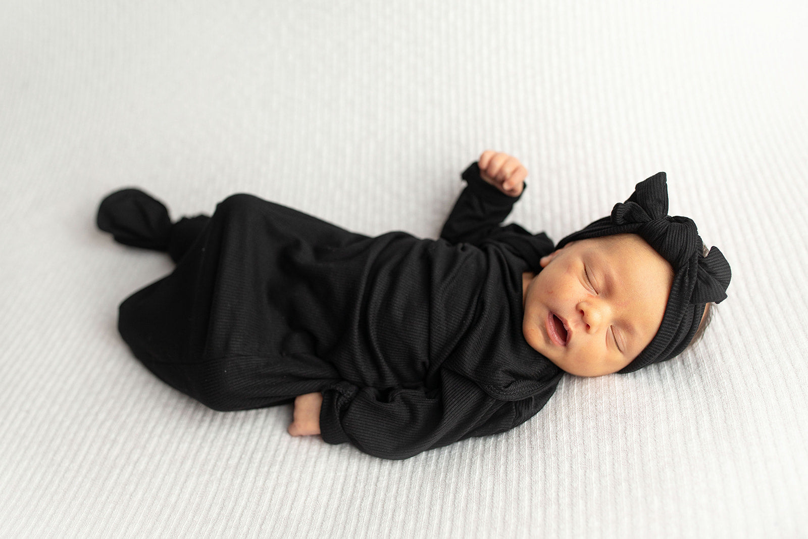Black Ribbed Knotted Baby Gown