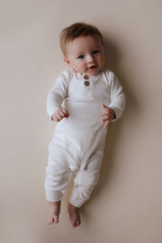 White Baby Ribbed Playsuit With Pockets