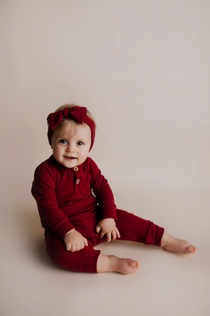 Ruby Red Baby Ribbed Playsuit With Pockets