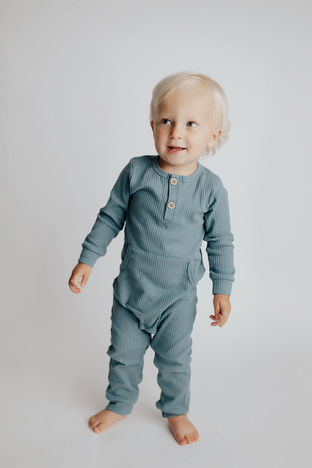 Storm Blue Baby Ribbed Playsuit With Pockets