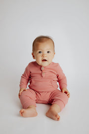 Precious Pink Baby Ribbed Playsuit With Pockets