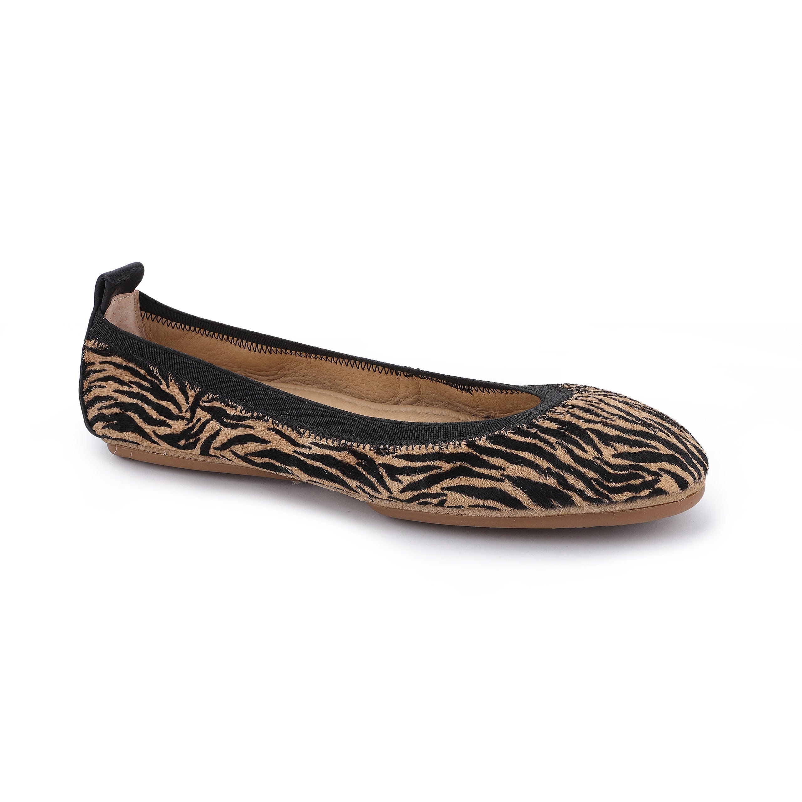 Samara Foldable Ballet Flat In Zebra Print Calf Hair