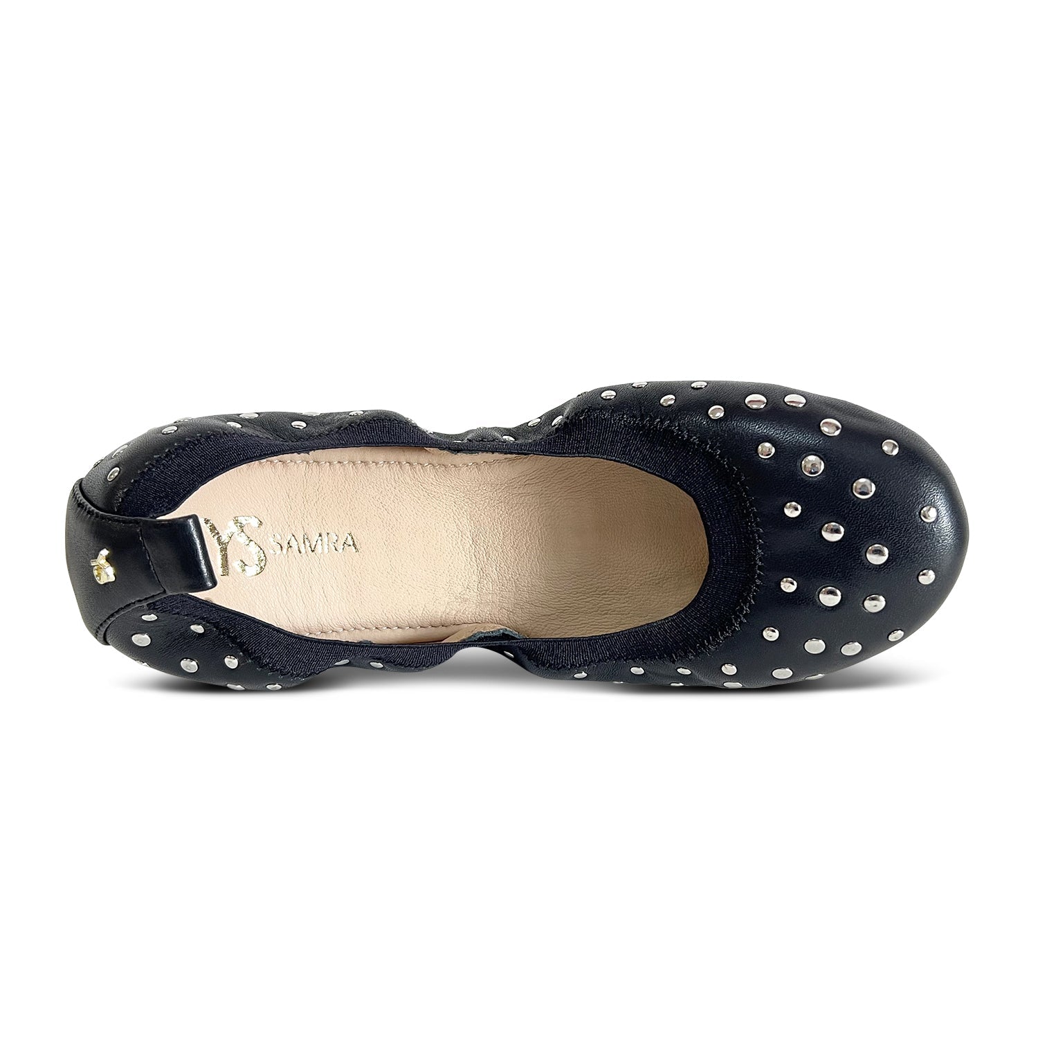 Samara Foldable Ballet Flat In Studded Black