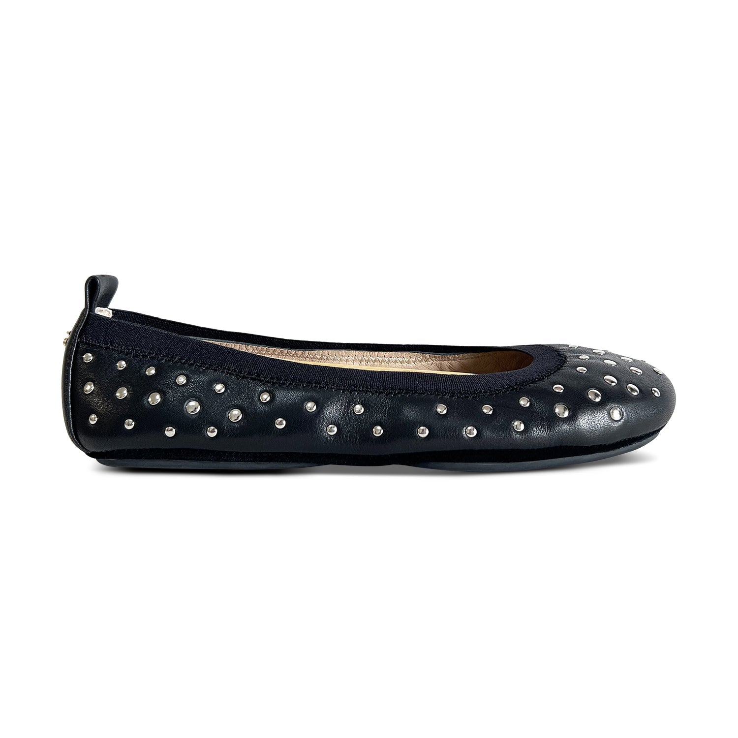 Samara Foldable Ballet Flat In Studded Black