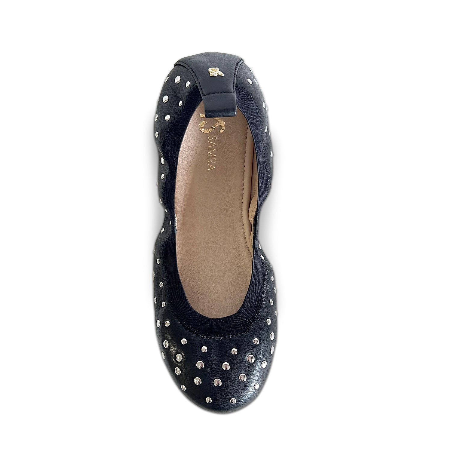 Samara Foldable Ballet Flat In Studded Black