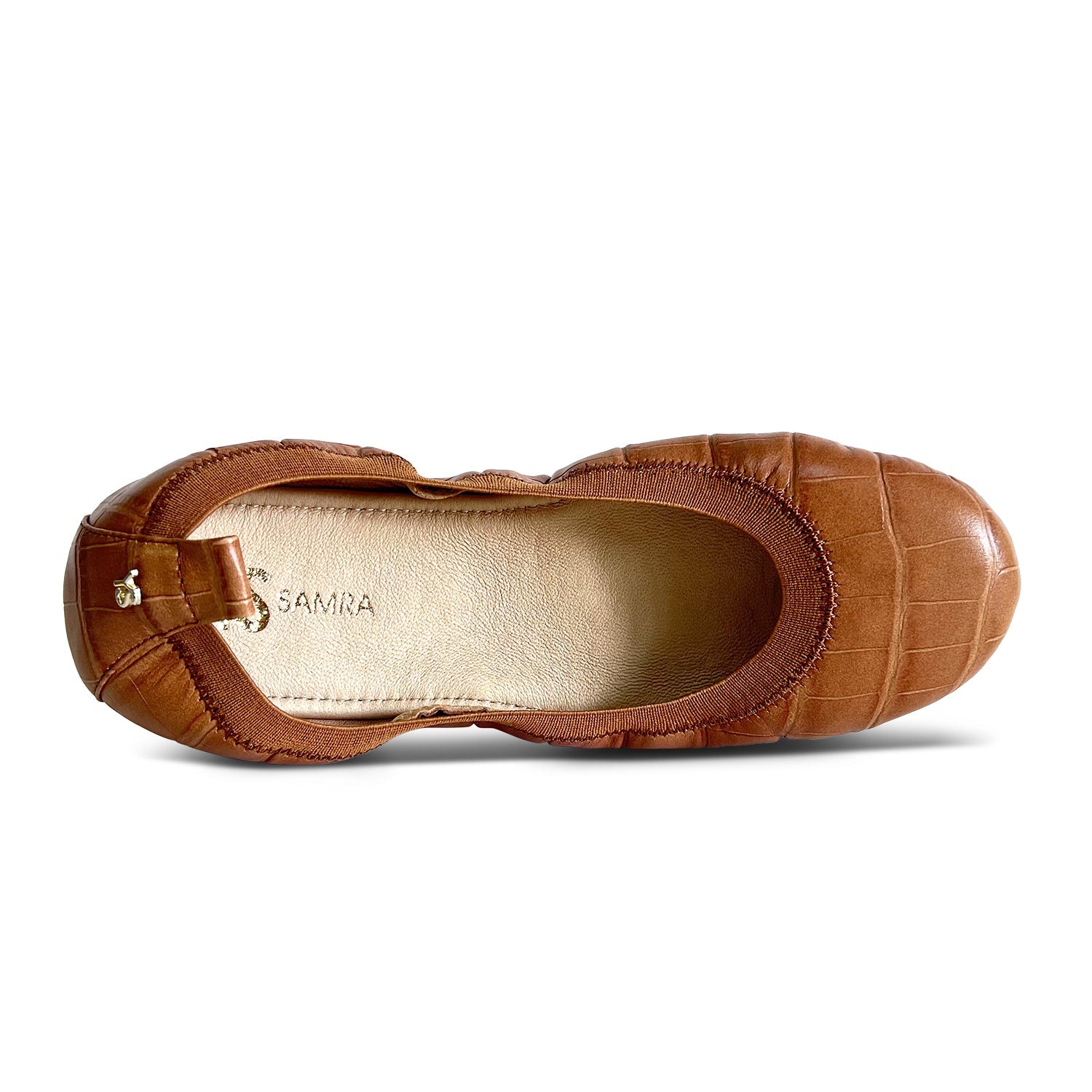 Samara Foldable Ballet Flat In Brown Croc Leather