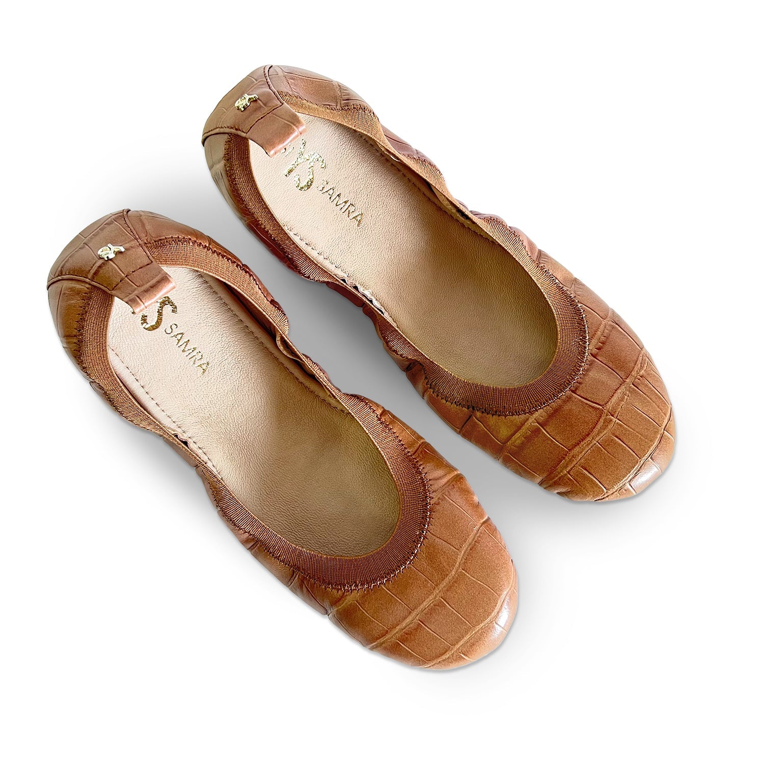 Samara Foldable Ballet Flat In Brown Croc Leather