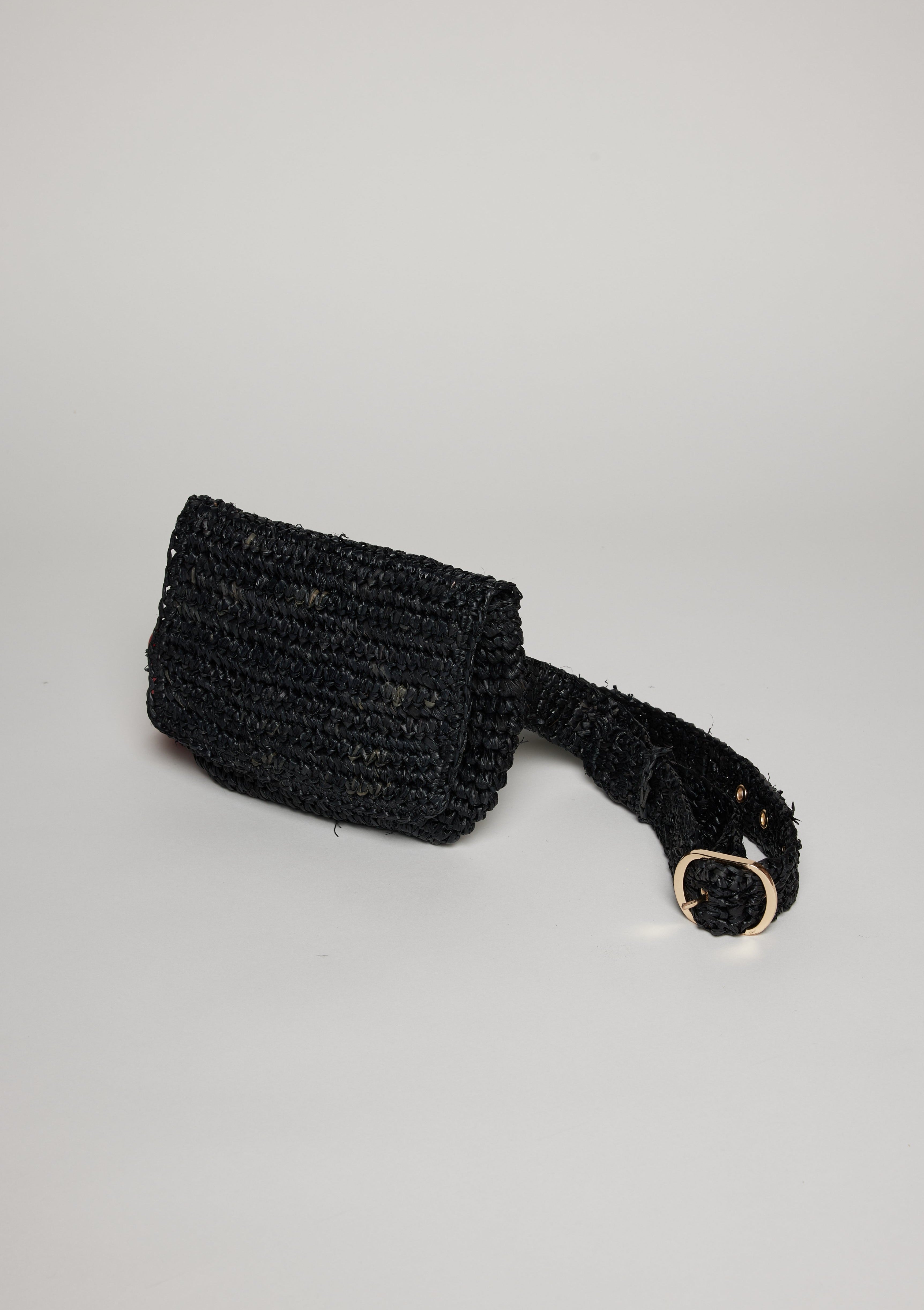 Straw Belt Bag- Black