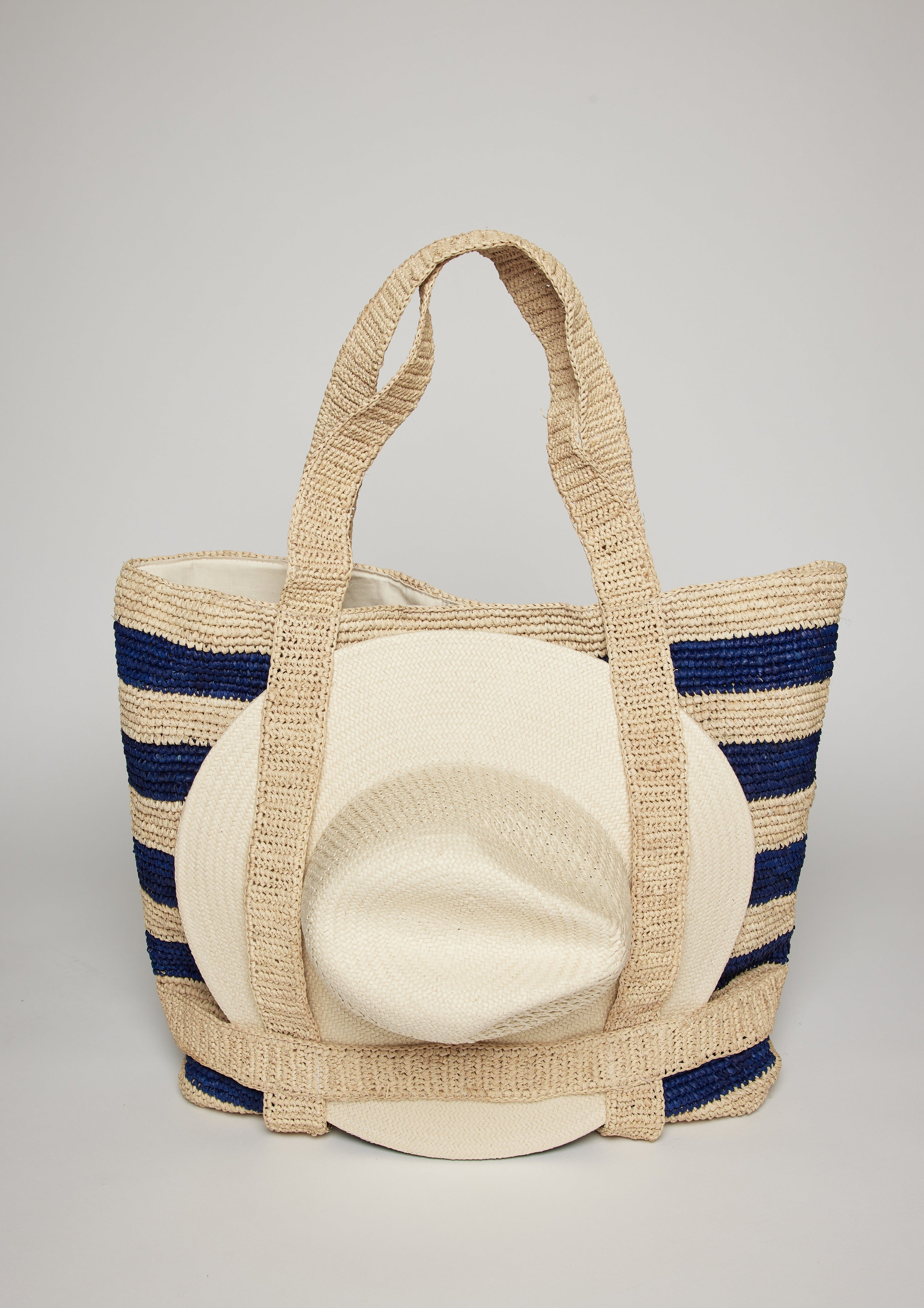 The Original Straw Traveler Bag- Navy Stripe