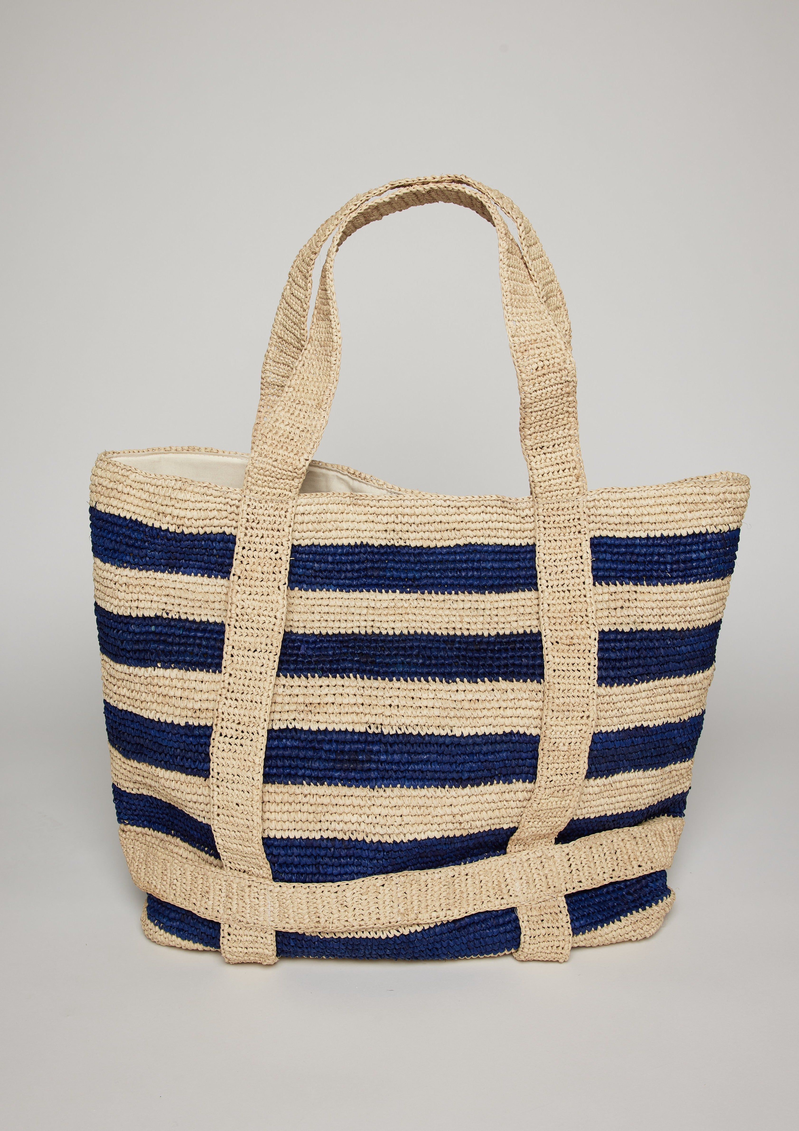 The Original Straw Traveler Bag- Navy Stripe