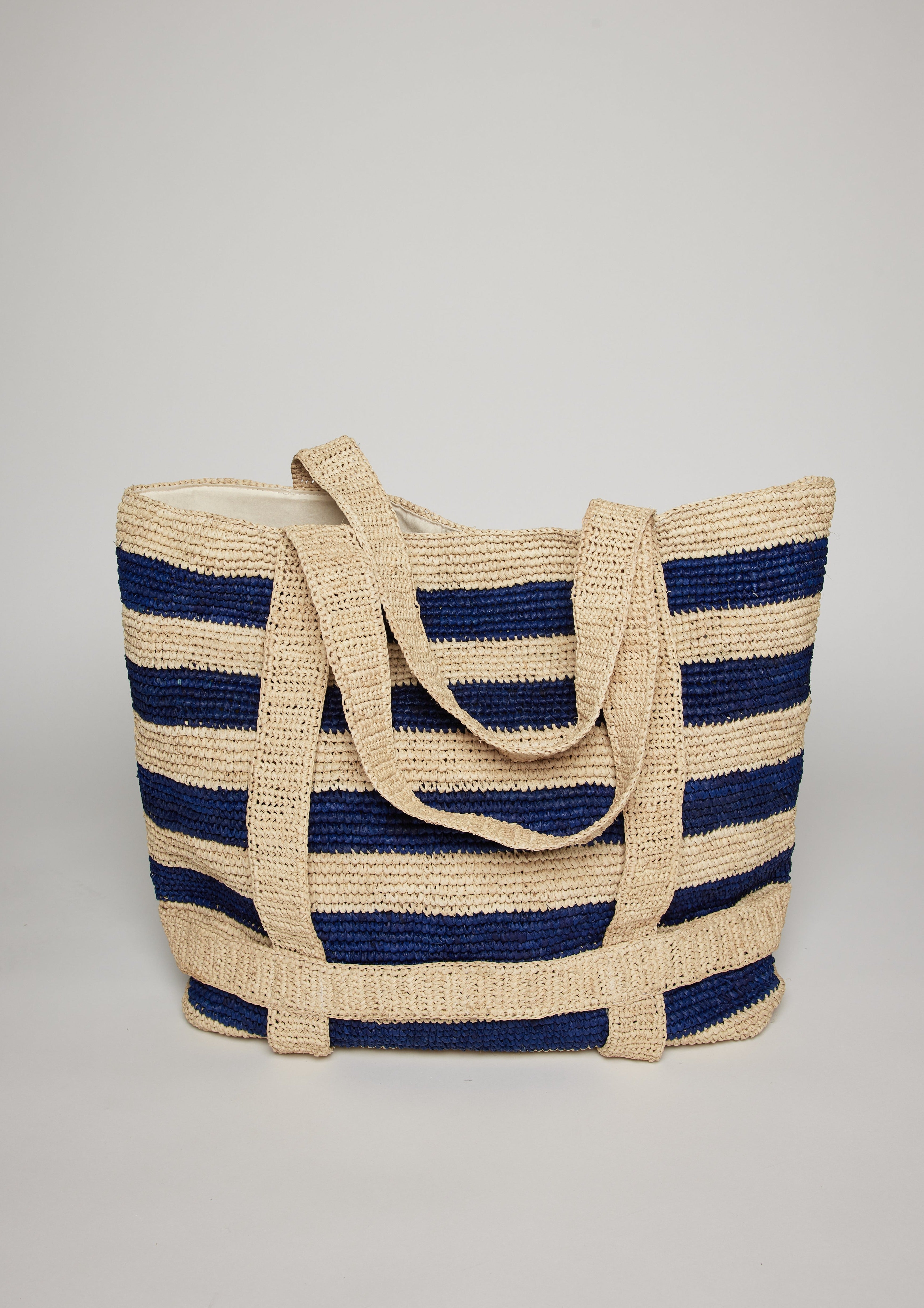 The Original Straw Traveler Bag- Navy Stripe