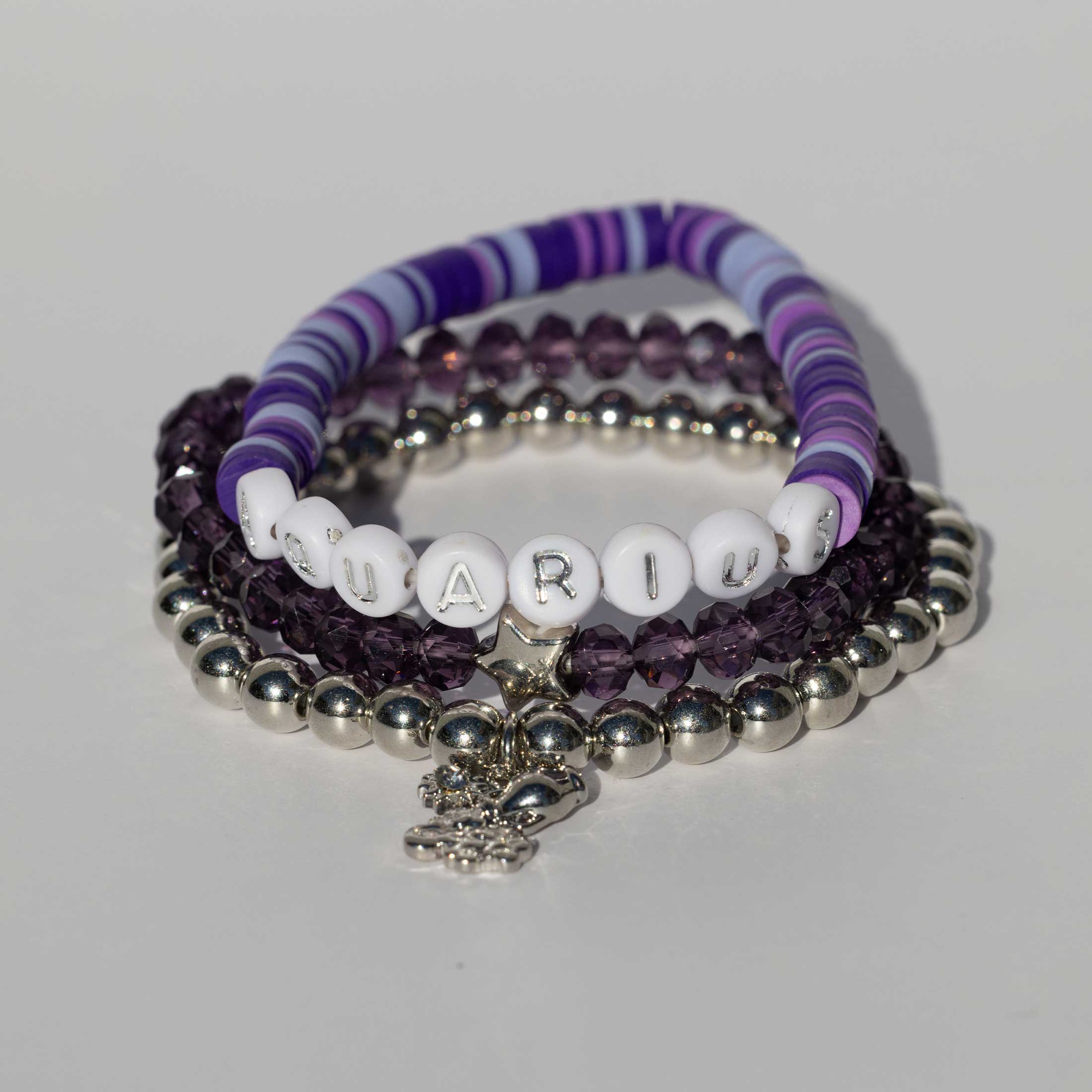 Aquarius Zodiac Beaded Word Bracelet Set