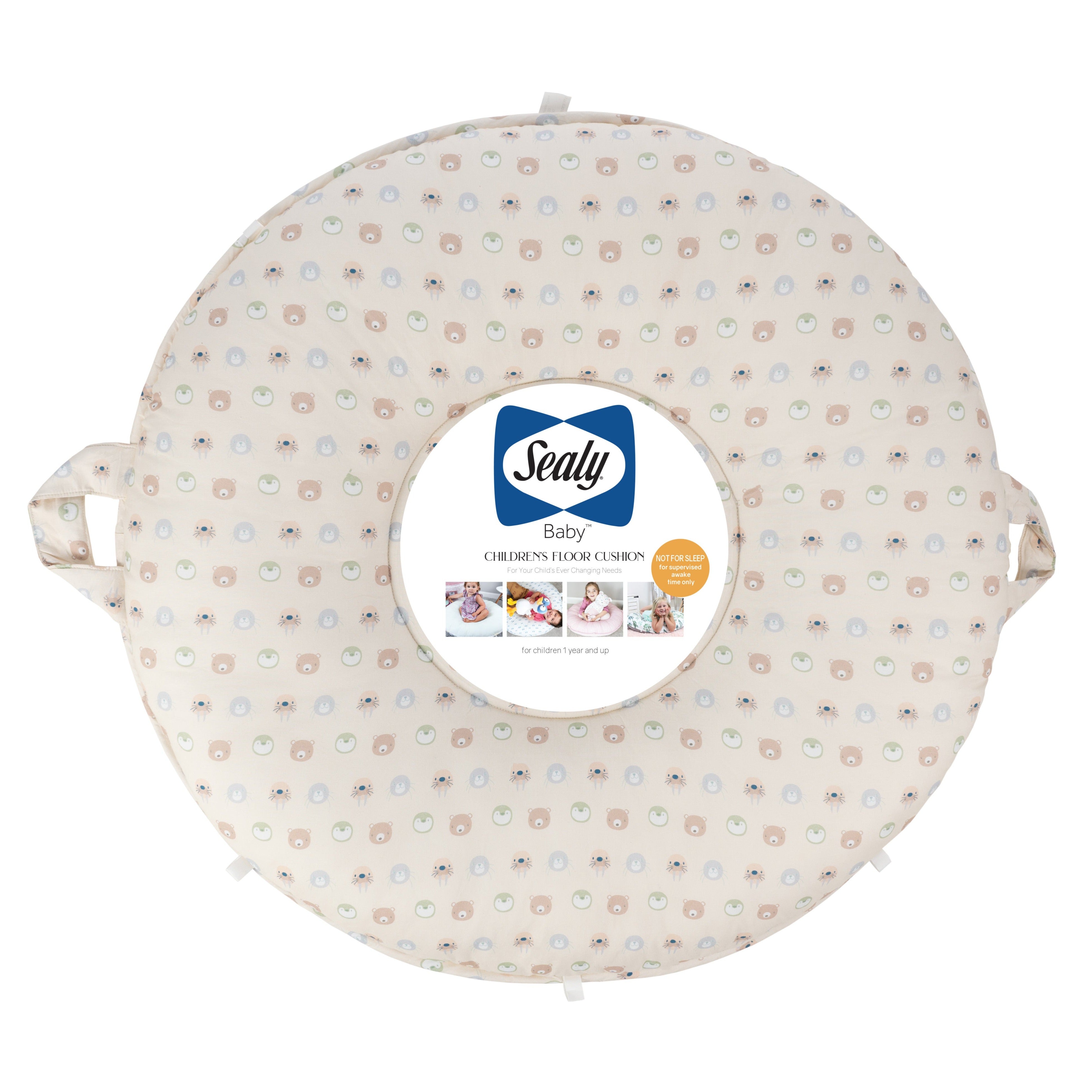 Sealy Children's Floor Cushion - Animal Faces And Beige
