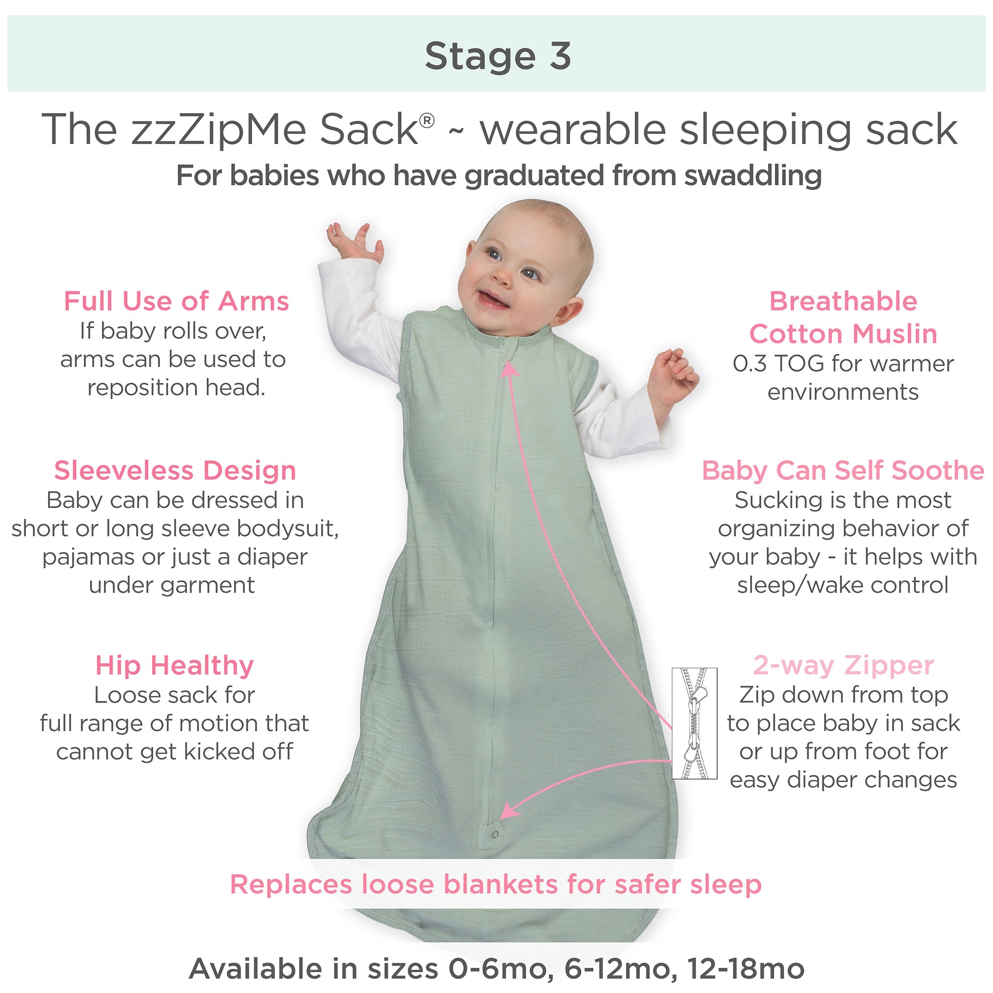 Muslin Non-weighted Zzzipme Sack - Jadeite