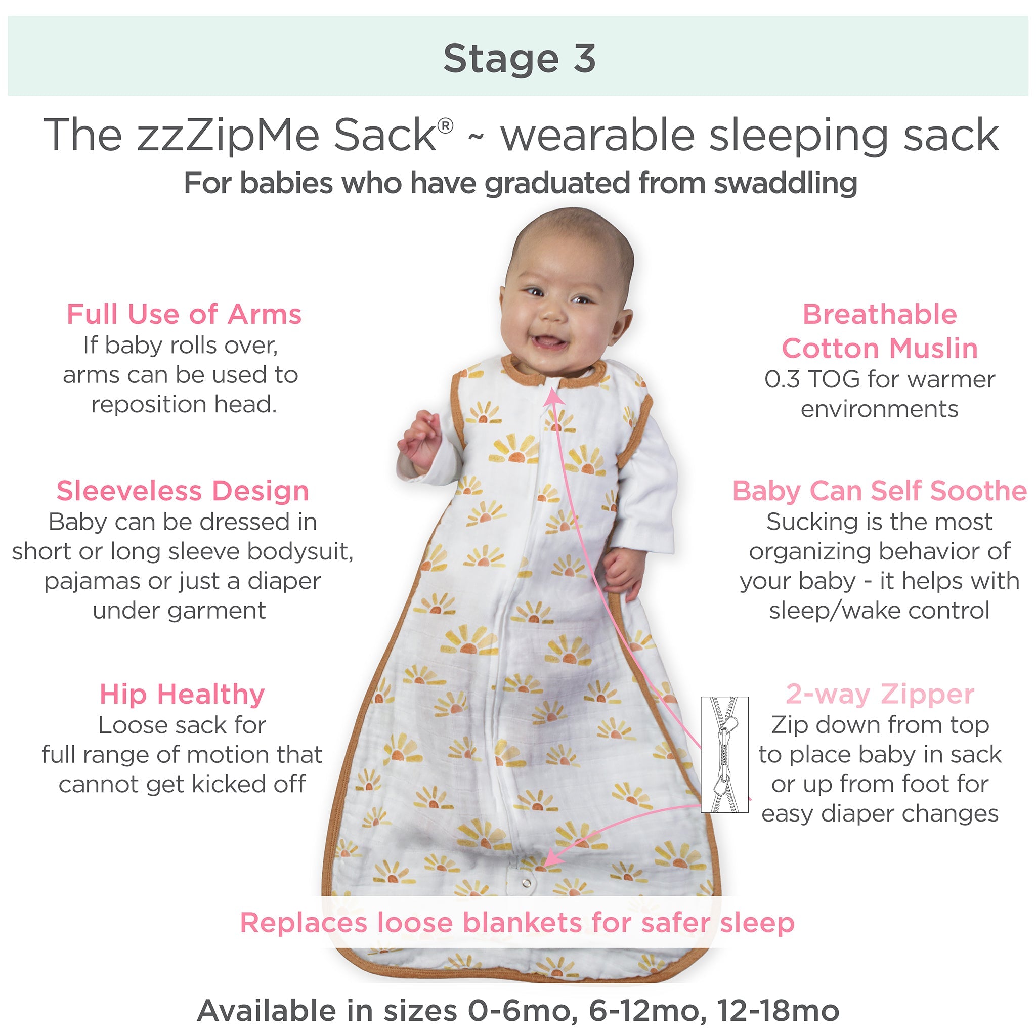 Muslin Non-weighted Zzzipme Sack - Watercolor Peachy Pink Floral - Sweet Roses- Sweet Roses