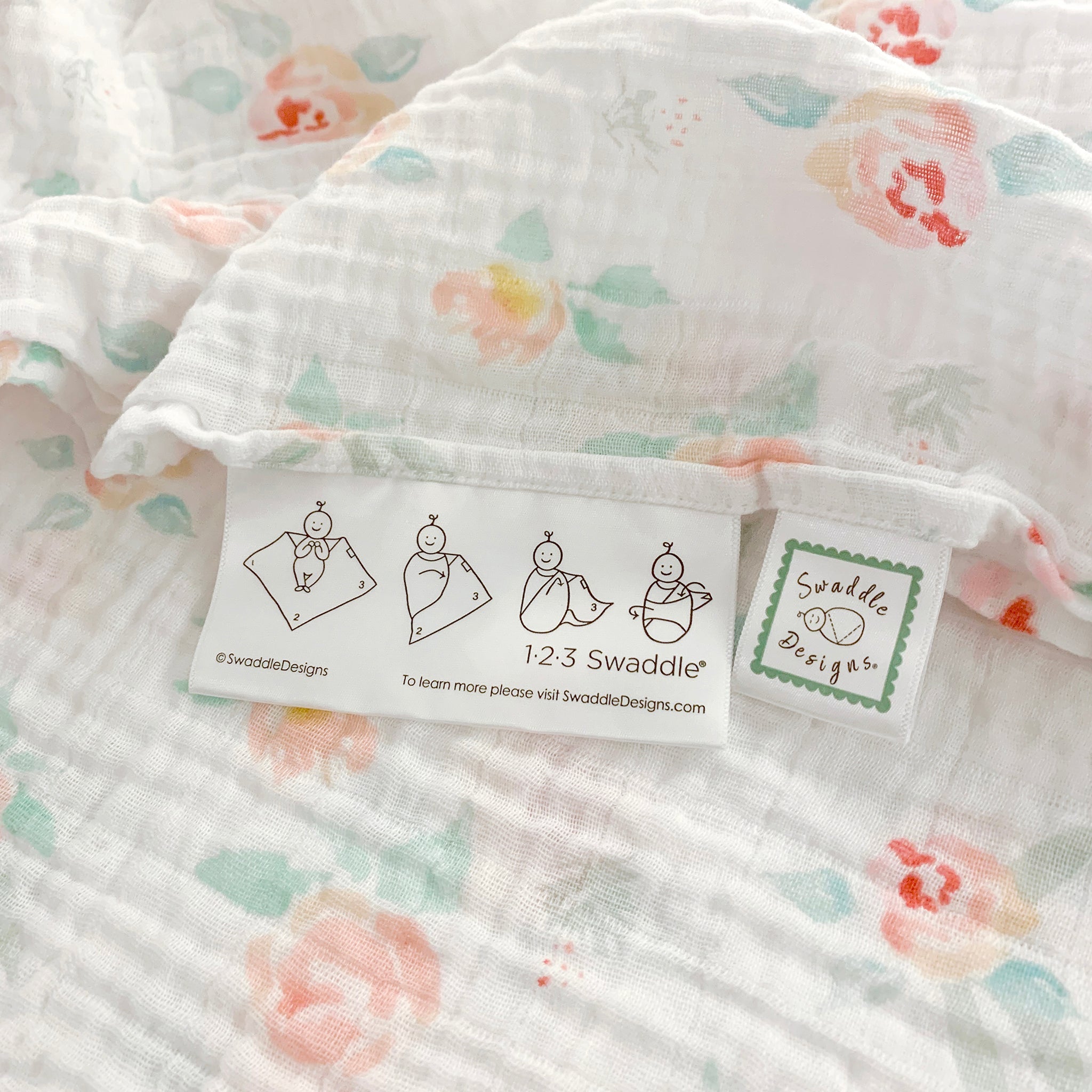 Muslin Swaddle Blankets - Set Of 3 - Spring Morning - Featuring Peachy Pink Watercolor Floral By Artist Lynette Damir