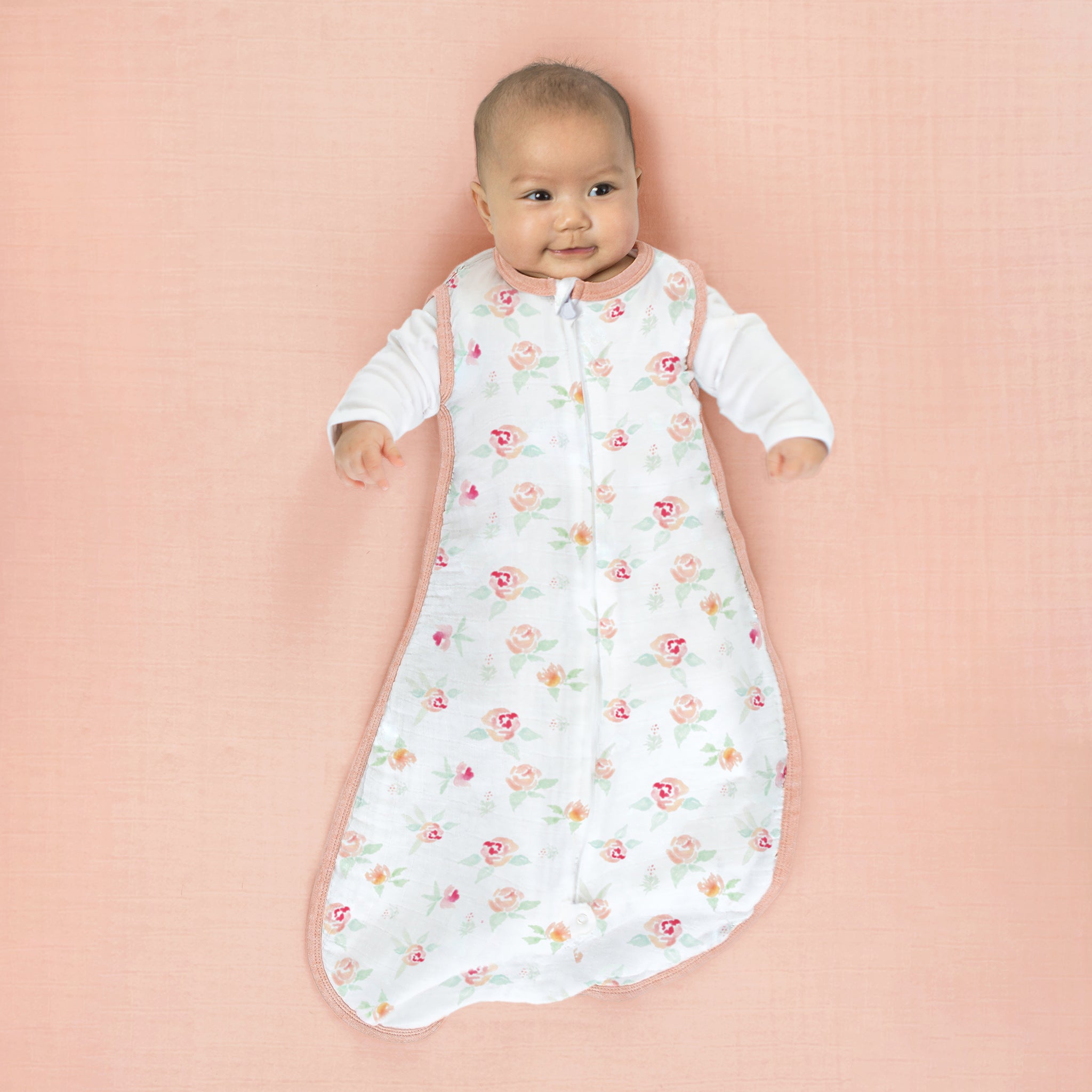 Muslin Non-weighted Zzzipme Sack - Watercolor Peachy Pink Floral - Sweet Roses- Sweet Roses